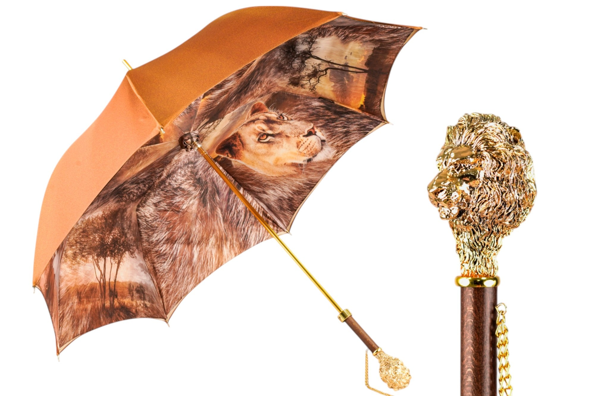 Luxury Umbrella - 24K Gold-Plated Lion Handle, Satin Canopy & Carbon Fiber Frame