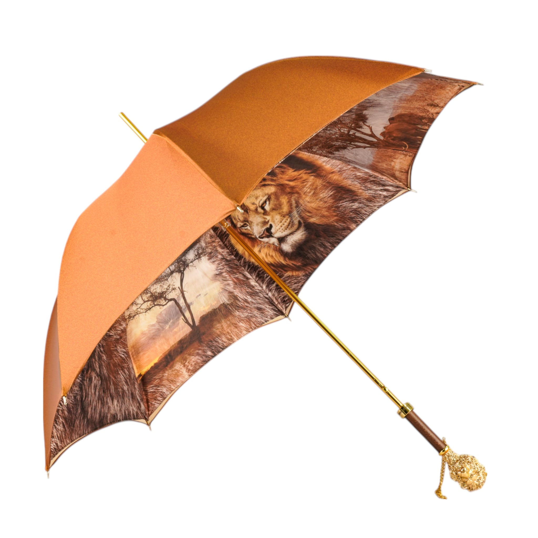 Luxury Umbrella - 24K Gold-Plated Lion Handle, Satin Canopy & Carbon Fiber Frame