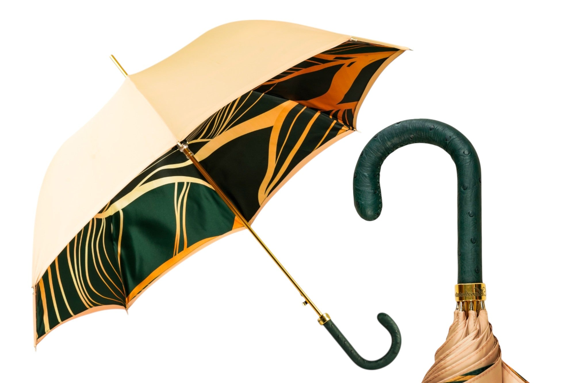 Ivory Satin Umbrella – Handmade Luxury Rain Umbrella With Ostrich Leather Handle