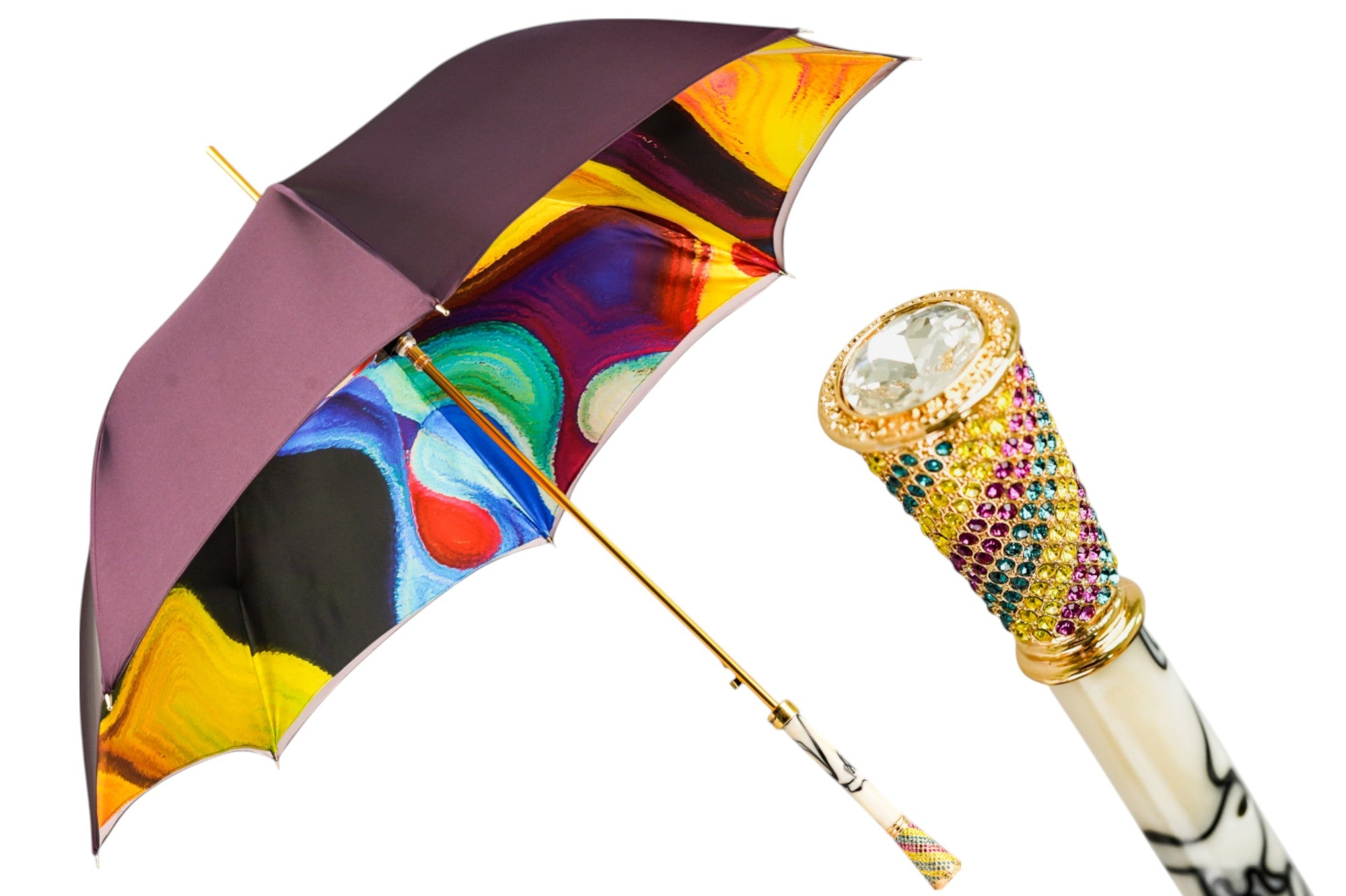 Gold Plated Umbrella – Handcrafted Italian Luxury Rain Umbrella with Crystal Handle