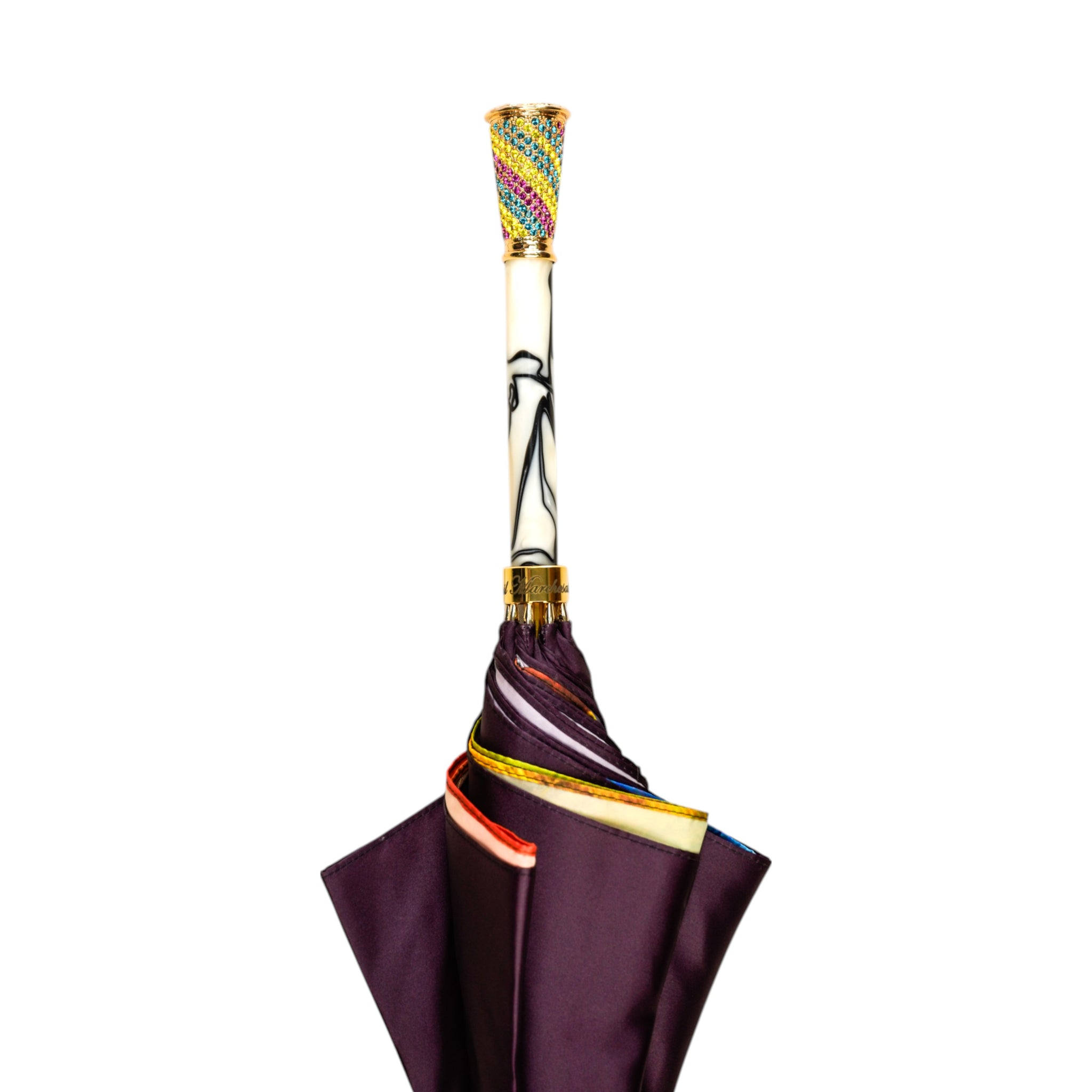 Gold Plated Umbrella – Handcrafted Italian Luxury Rain Umbrella with Crystal Handle