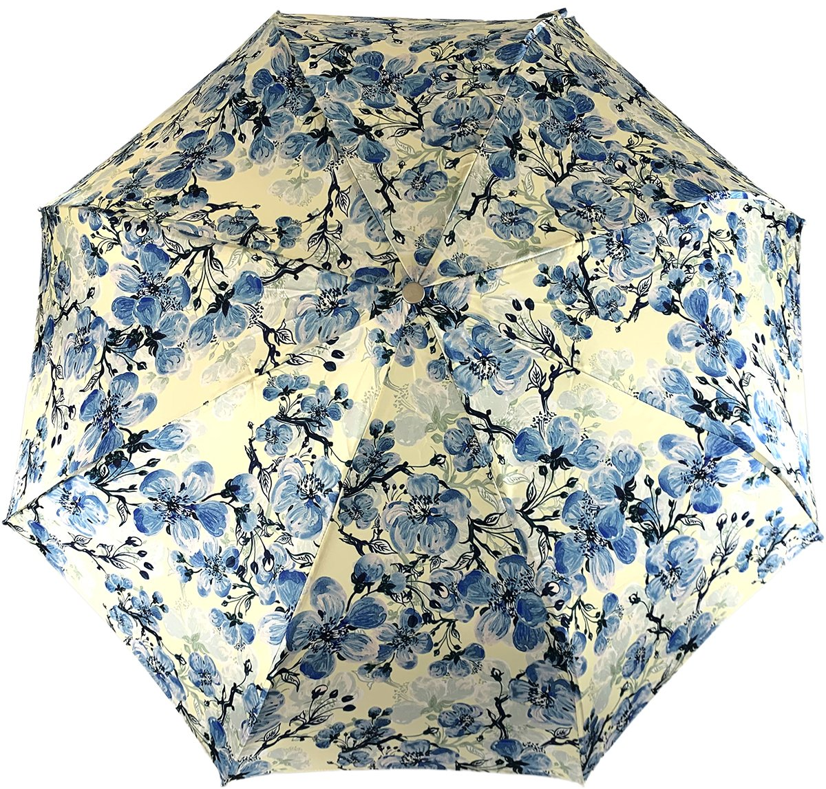 Folding Umbrella – Blue Poppies Compact Automatic Umbrella with Gold Handle