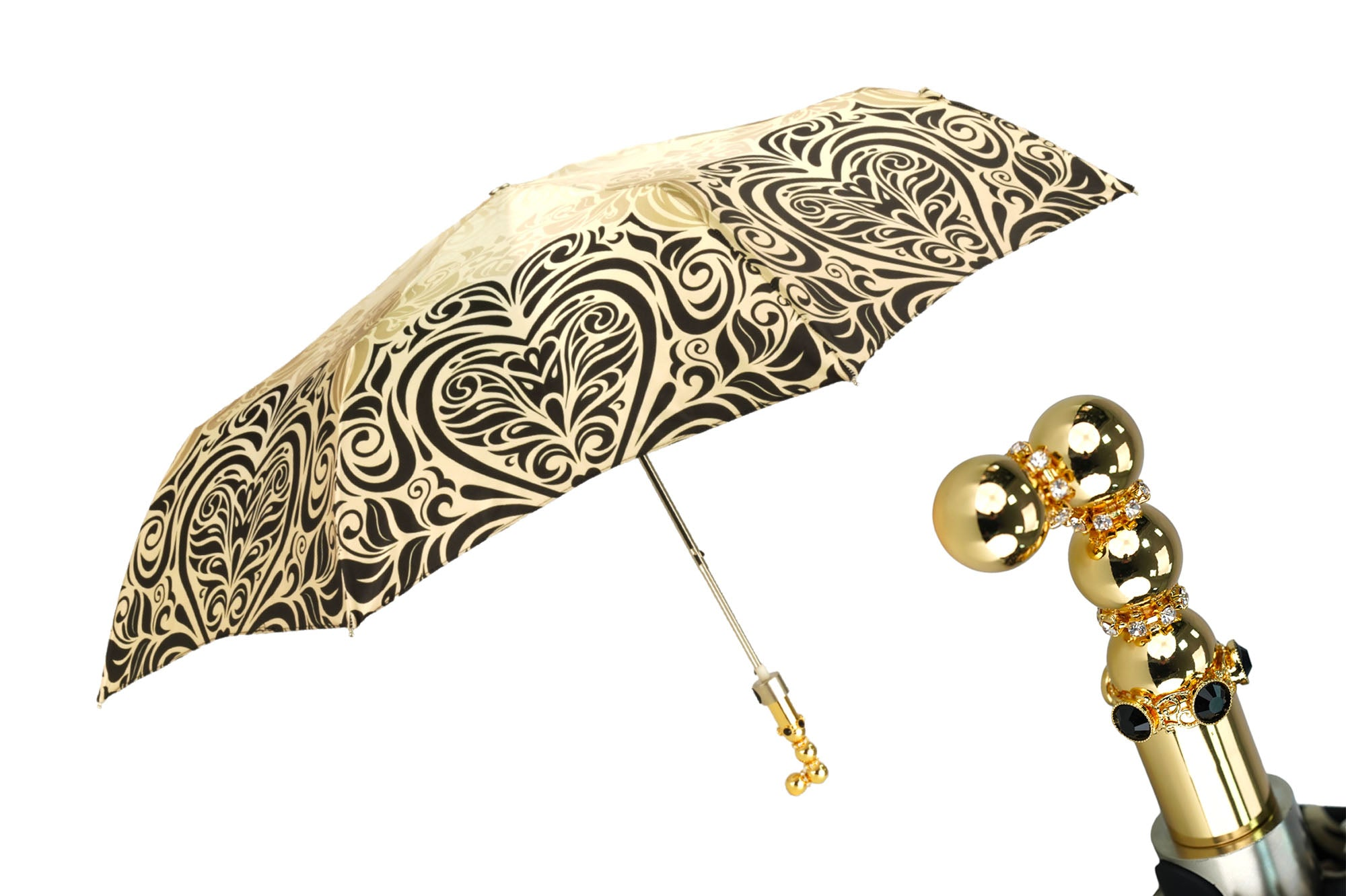 Ladies Folding Umbrella – Baroque Style Automatic Open Umbrella with Gold Plated Handle