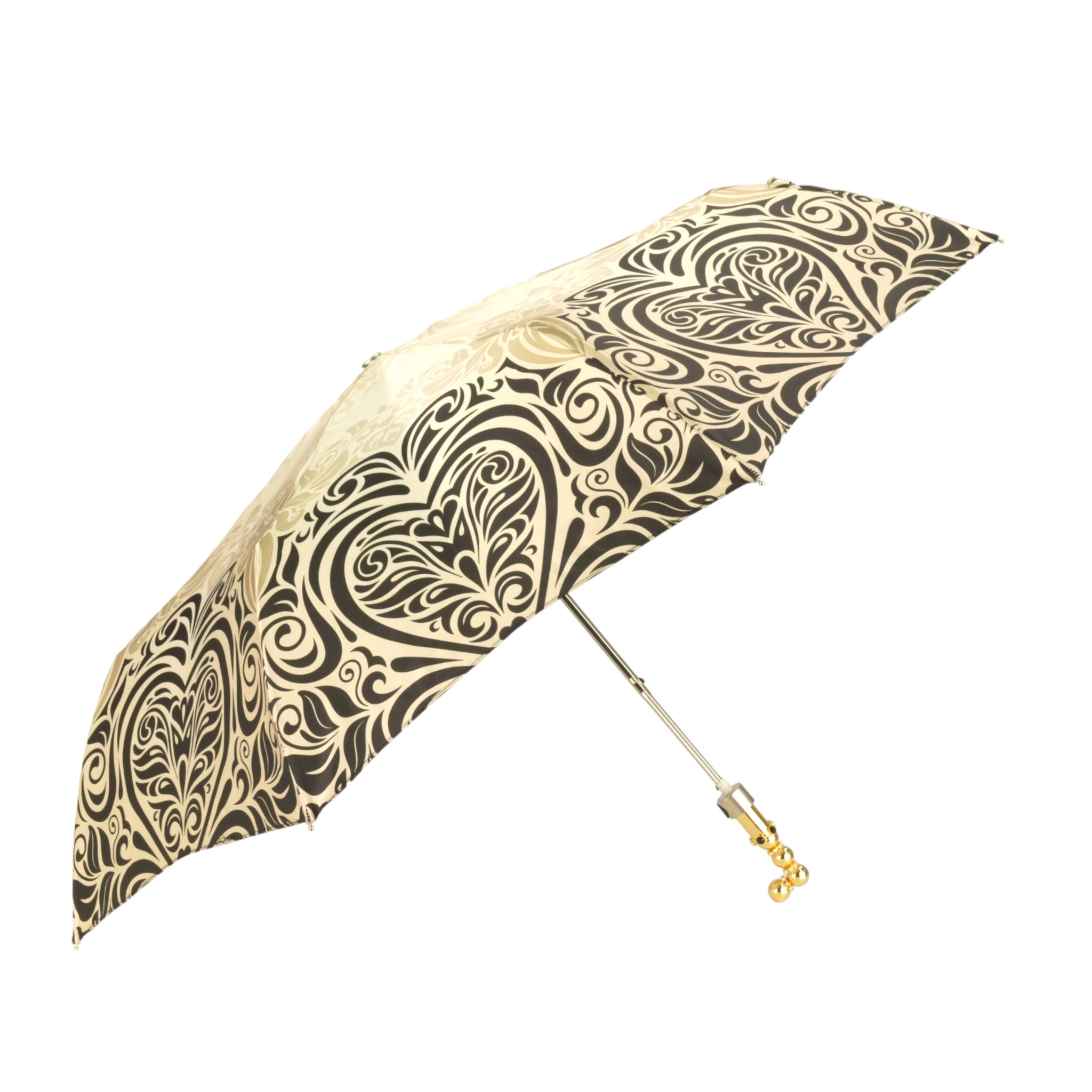Ladies Folding Umbrella – Baroque Style Automatic Open Umbrella with Gold Plated Handle