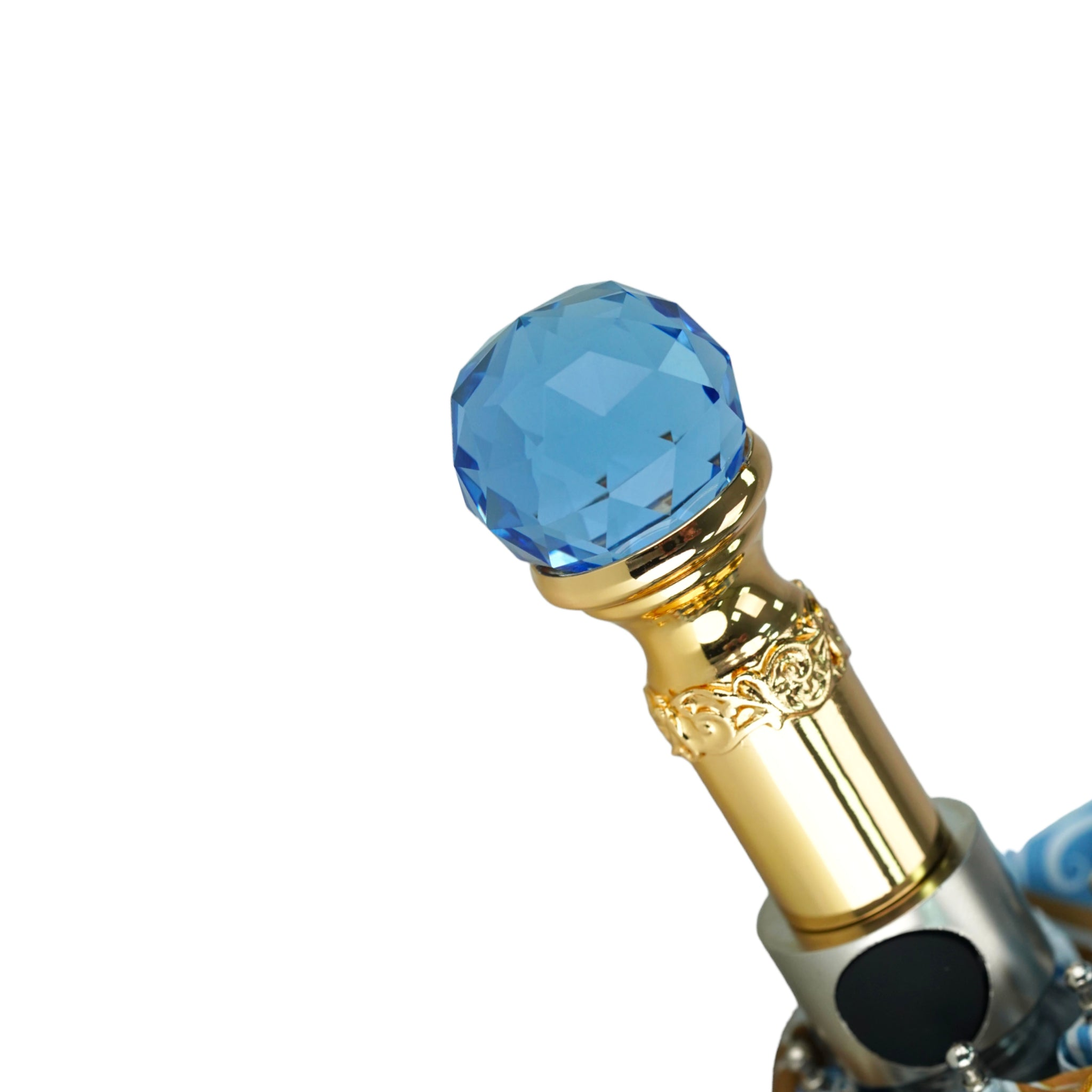 Ladies Folding Umbrella – Elegant Gold Plated Handle, Crystal Embellished, UV Protection