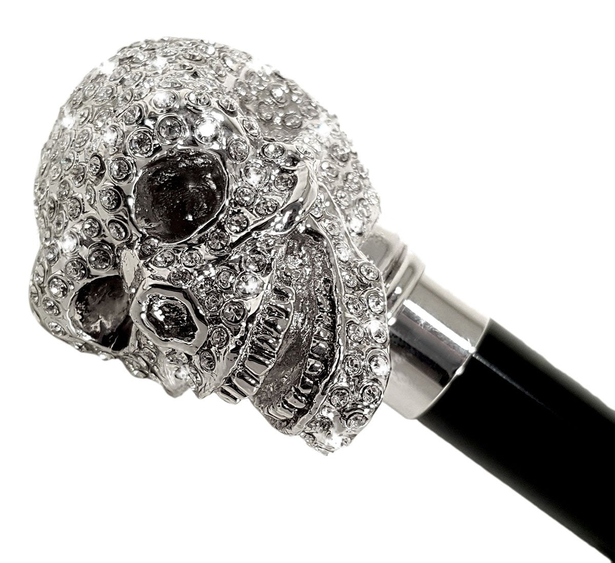 Ilmarchesato Lux Silver Swarovski Skull Umbrella with a double cloth canopy, featuring a stylish skull design.