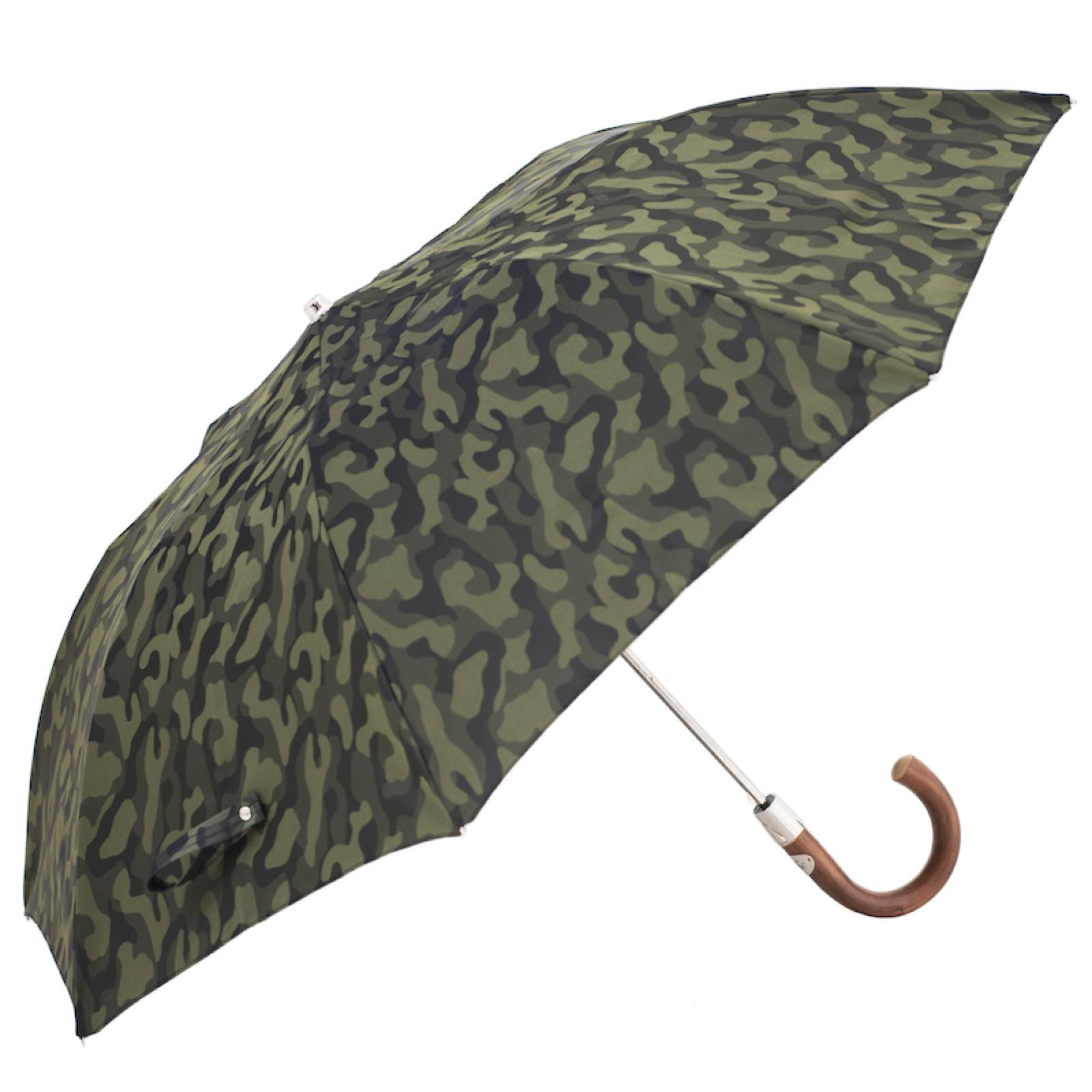 Folding Automatic Umbrella – Camouflage Travel Umbrella with Wooden Handle & Waterproof Canopy