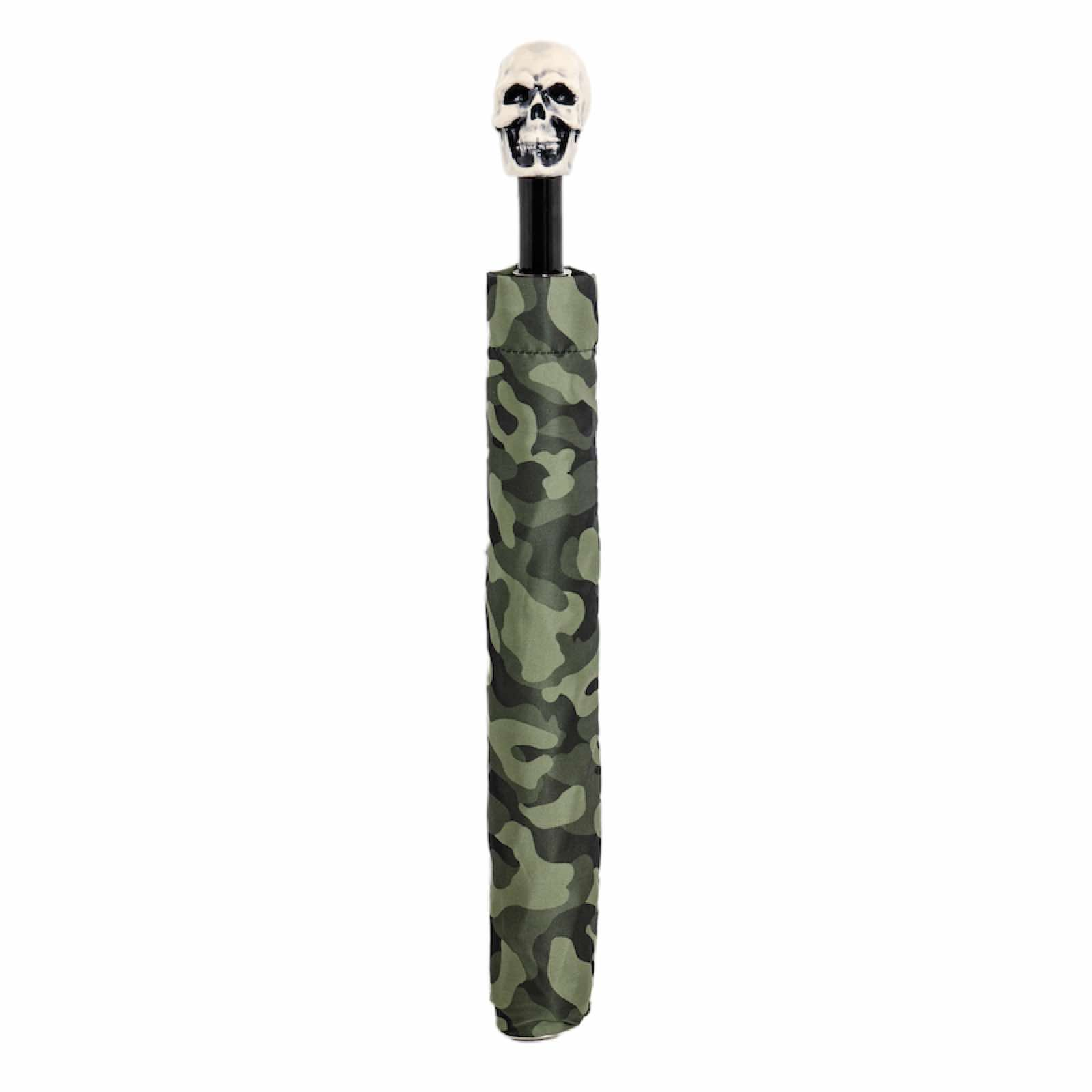 Camouflage Folding Umbrella – Automatic Opening, Skull Handle, Waterproof Polyester Canopy
