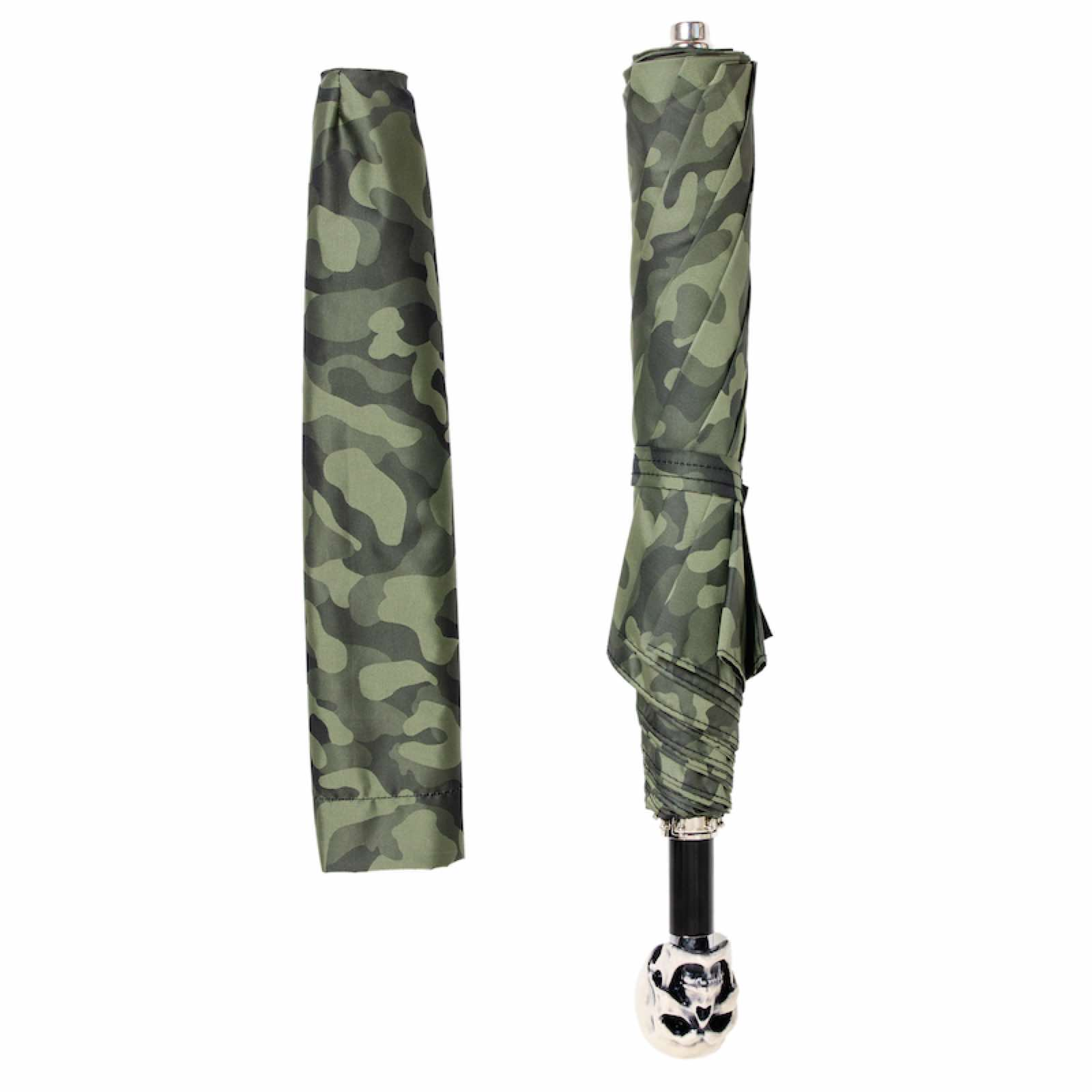 Camouflage Folding Umbrella – Automatic Opening, Skull Handle, Waterproof Polyester Canopy