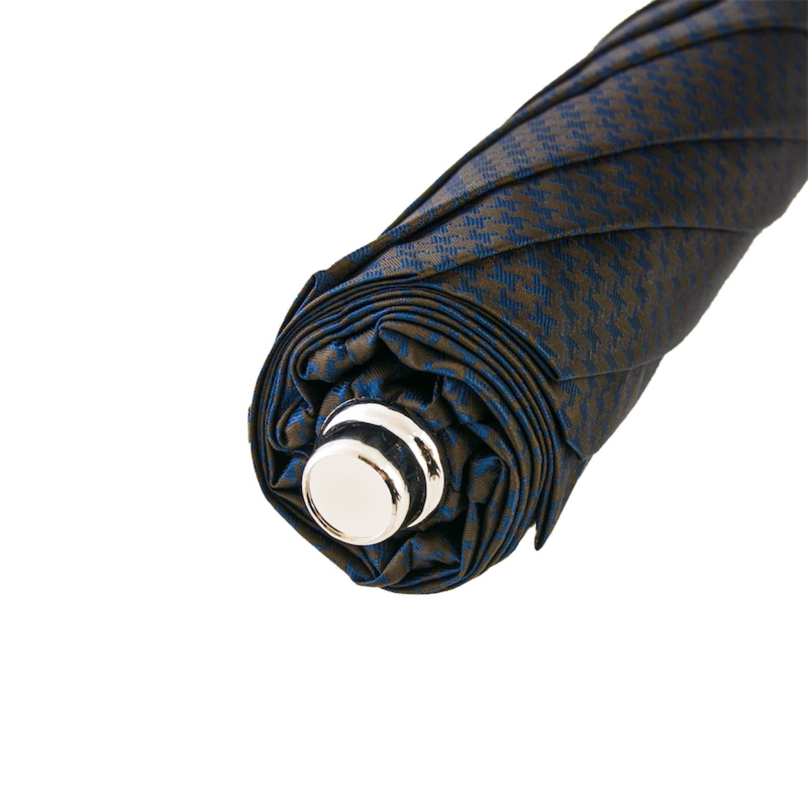 Folding Automatic Umbrella – Brown Navy with Ostrich Leather Handle, Italian Handmade