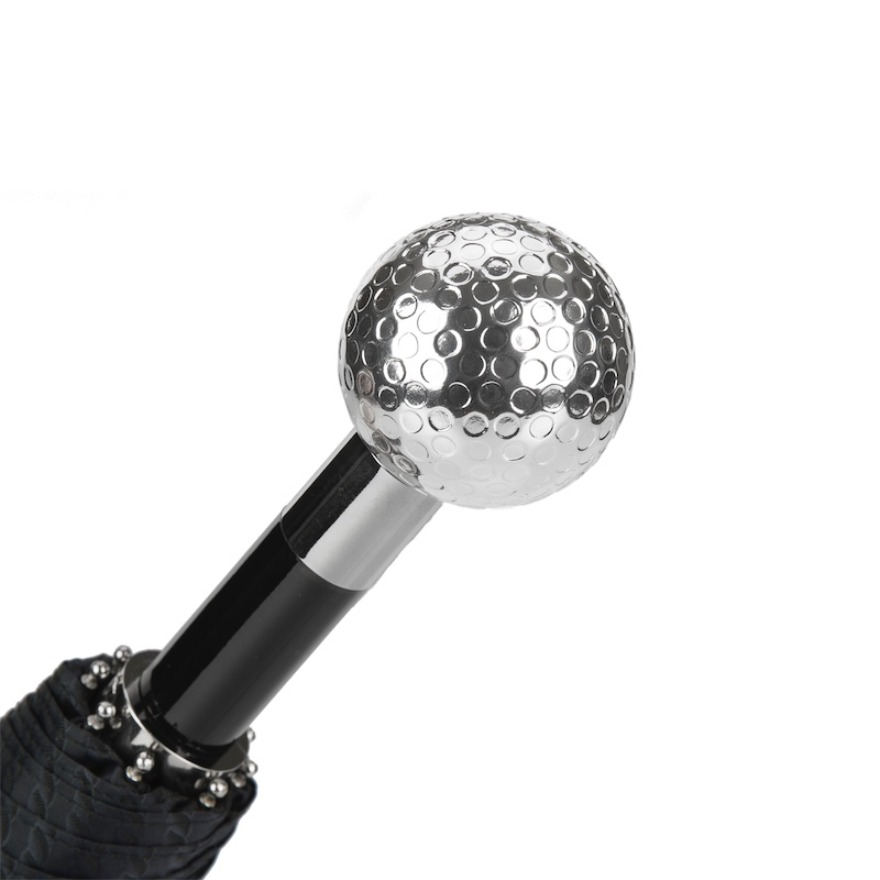 Silver Folding Umbrella – Automatic Opening Golf Ball Umbrella with Silver Plated Handle