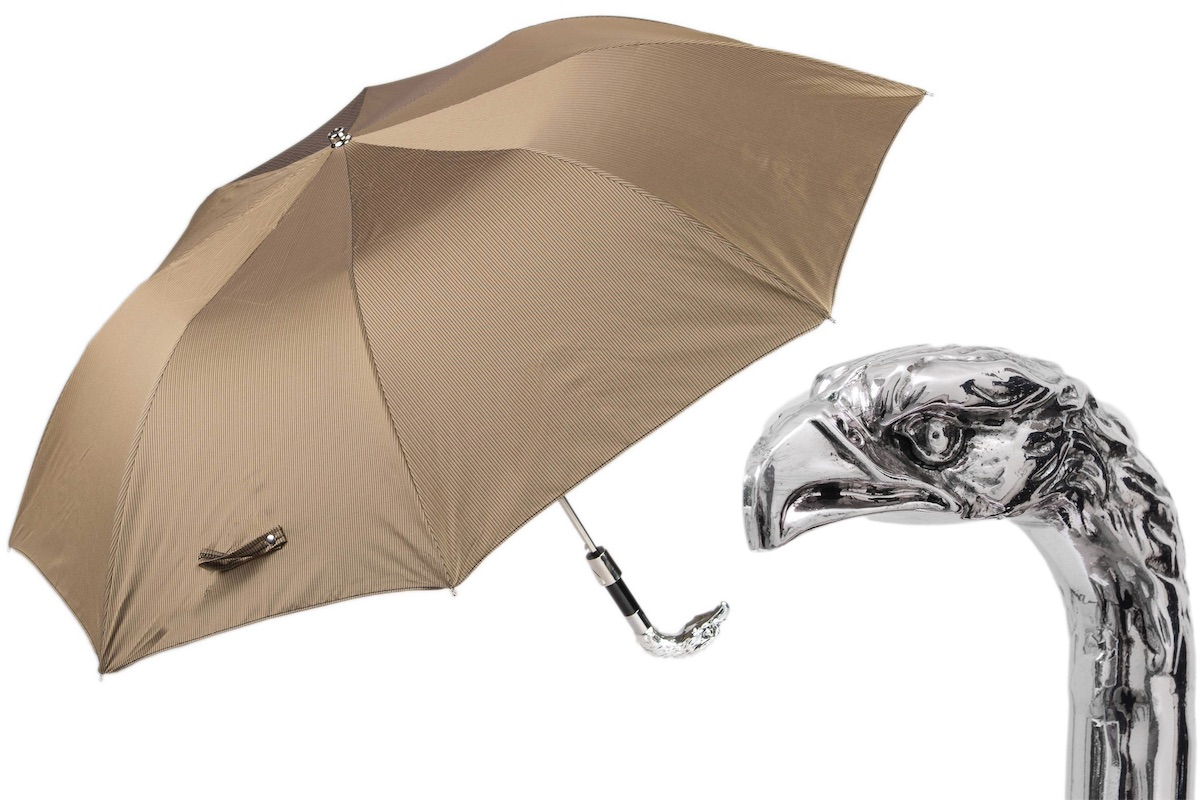 Folding Automatic Umbrella – Silver Eagle Handle | Handmade Italian Rain Gear