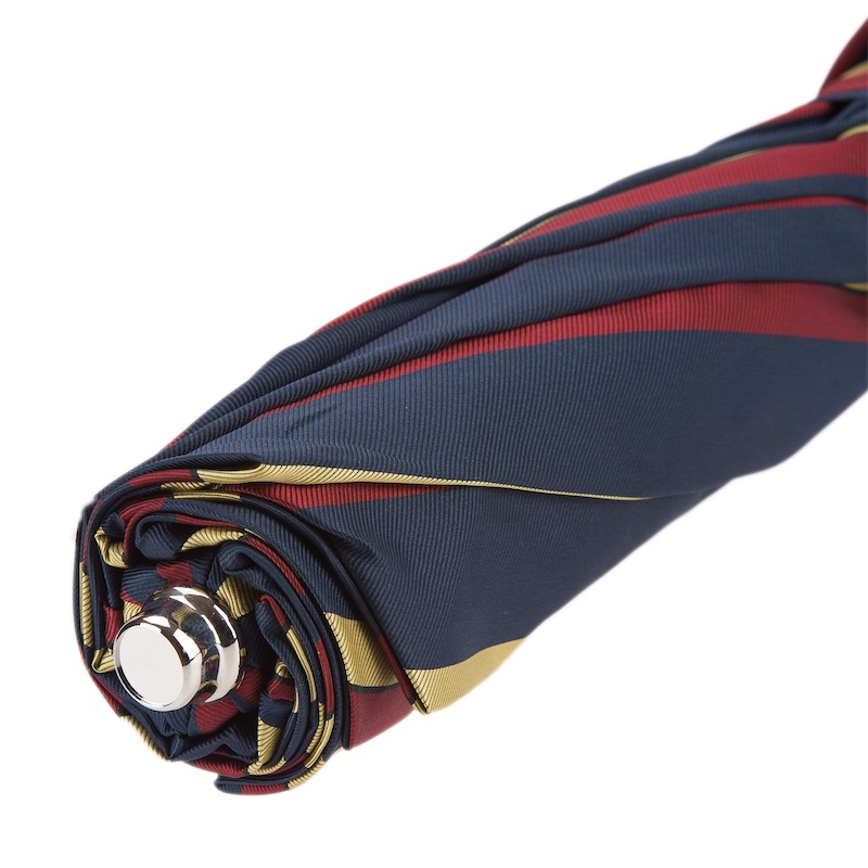 Folding Umbrella – Striped Automatic Rain Umbrella with Leather Handle | Italian Handmade