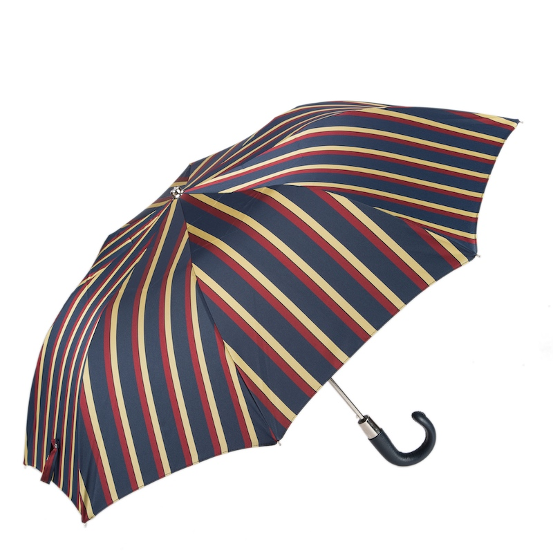 Folding Umbrella – Striped Automatic Rain Umbrella with Leather Handle | Italian Handmade