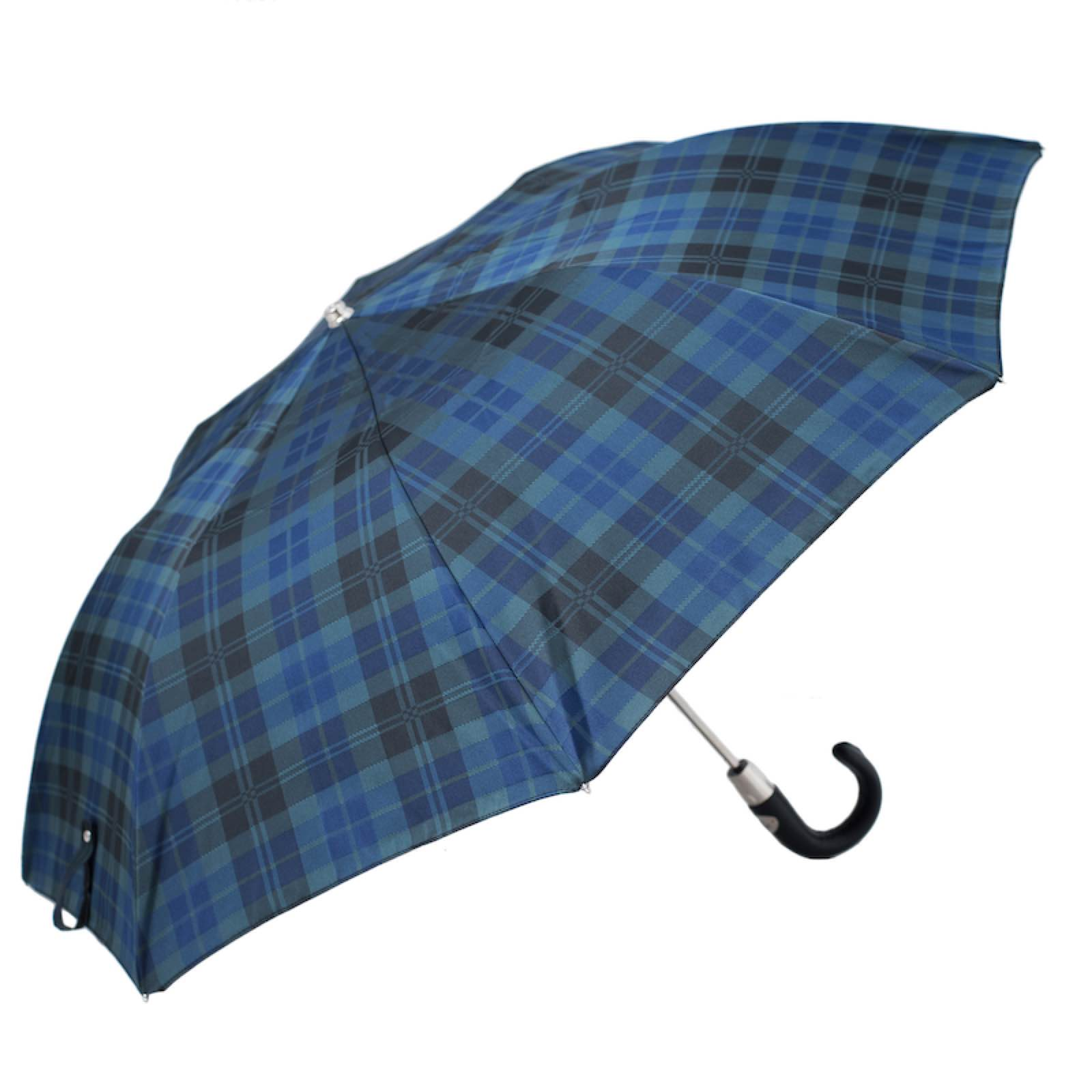 Tartan Folding Umbrella – Automatic Opening | Leather Handle | Durable Polyester Canopy