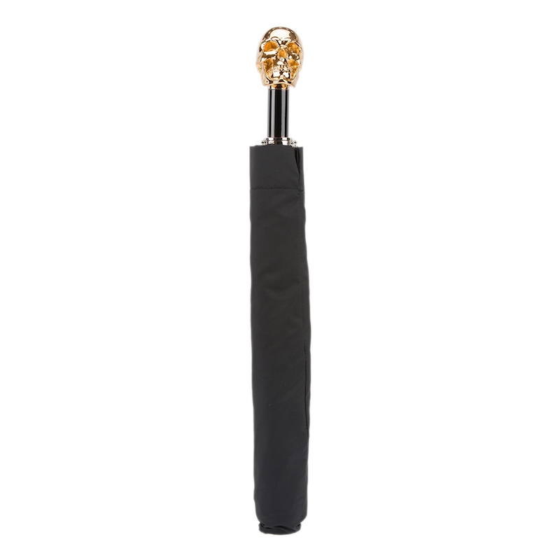 Gold Skull Umbrella – Folding Automatic Handmade Umbrella Italy With Gilt Resin Handle