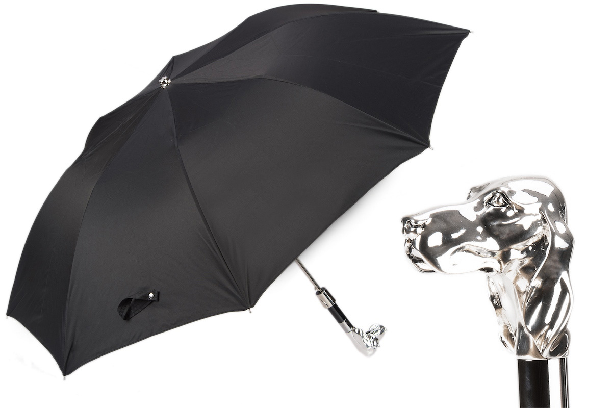 Folding Automatic Umbrella – Silver Handle, Handmade Italian Rain Protection