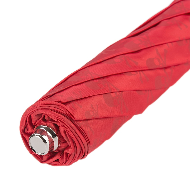 Red Folding Umbrella – Automatic Opening, Carbon Skull Handle, Waterproof Rain Shield