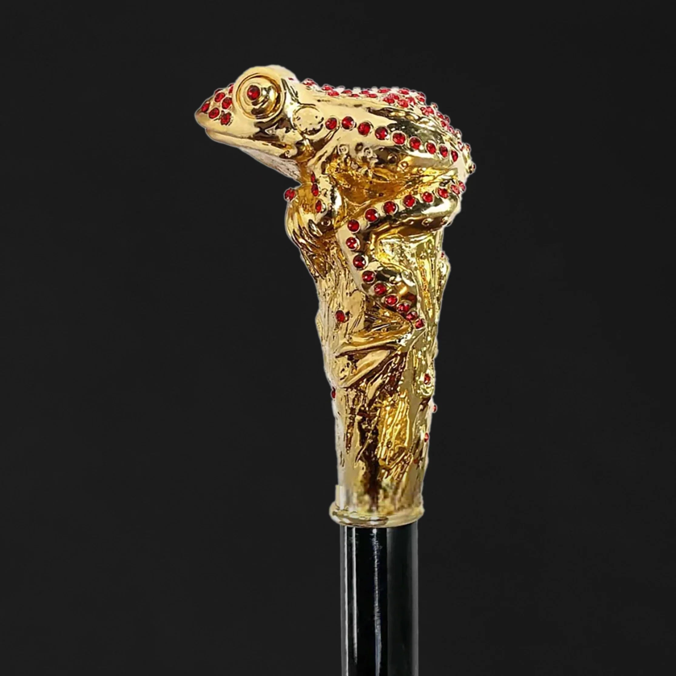 Luxury Gold Walking Cane – 24K Gold-Plated Frog Handle with Swarovski Crystals