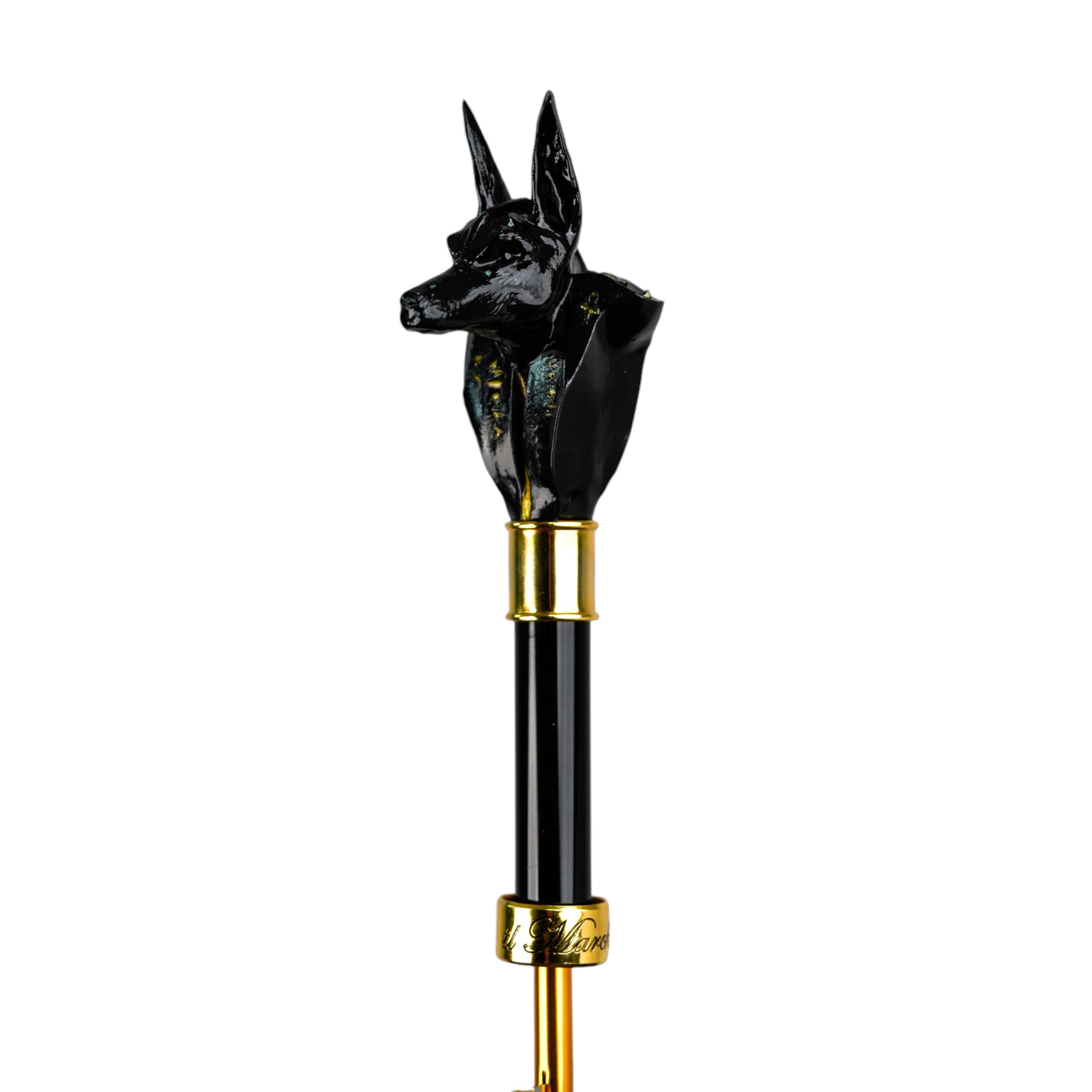 Ilmarchesato Anubi Umbrella featuring 24K gold-plated accents, showcasing a stylish design for men.