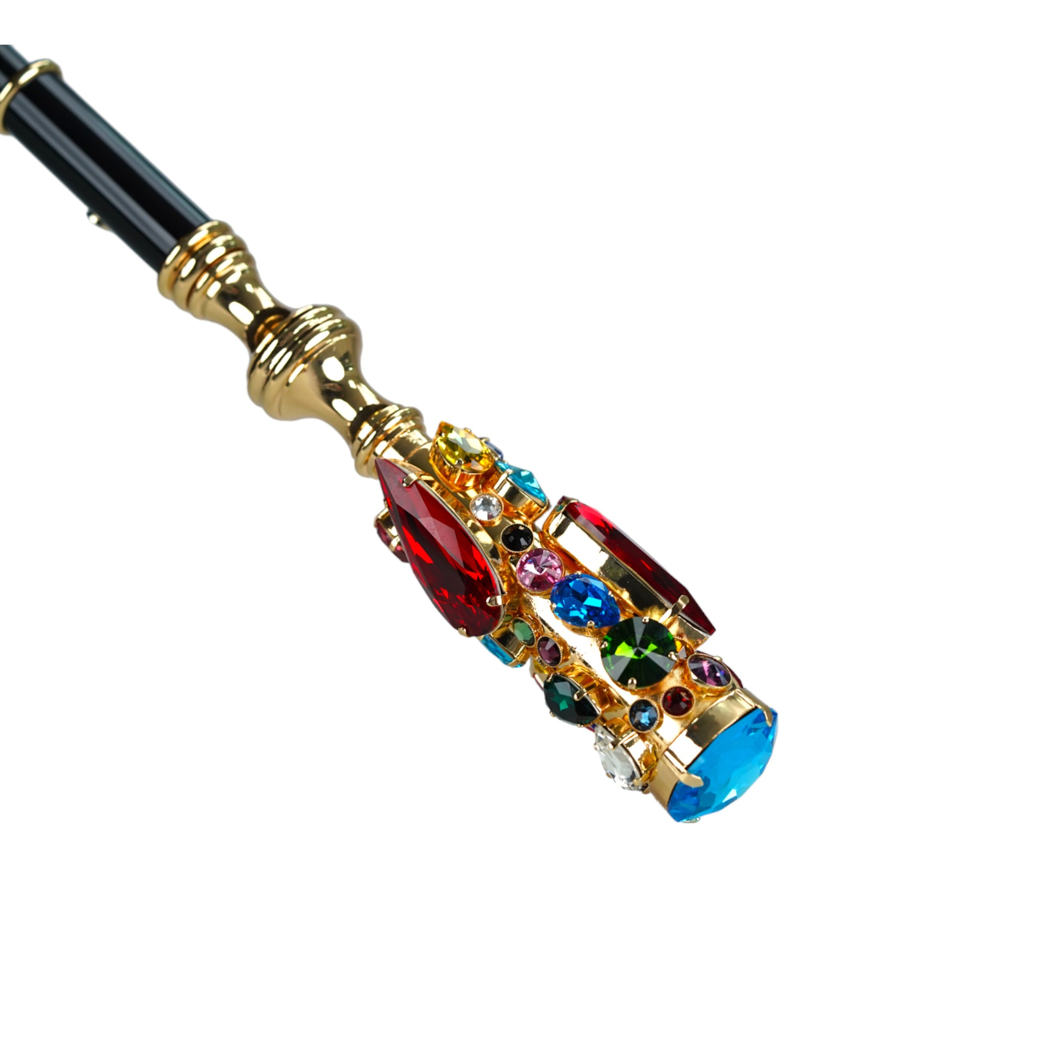 Limited Edition Umbrella – Black Jaquard Canopy | Handmade Gold Handle & Crystal Droplets