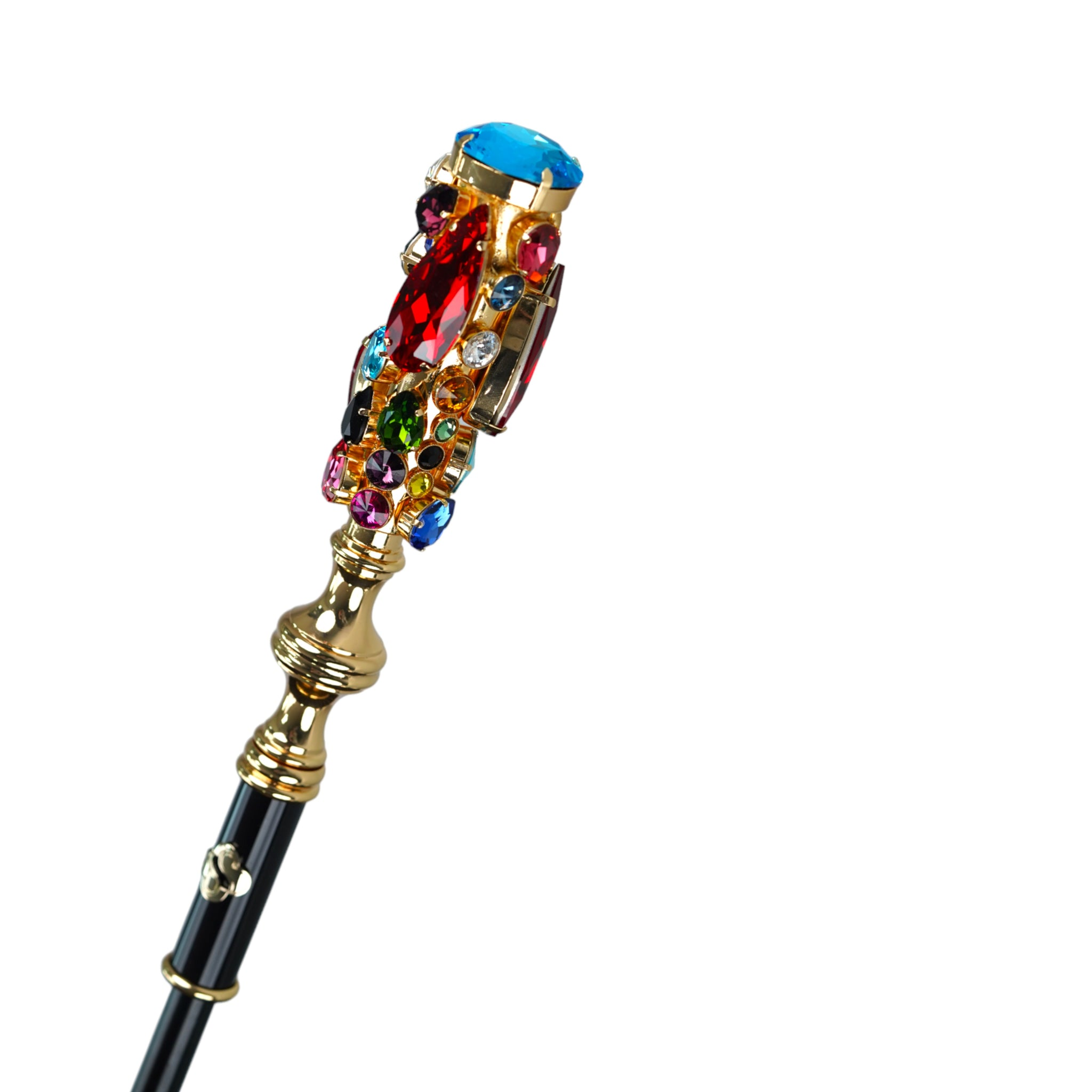 Limited Edition Umbrella – Black Jaquard Canopy | Handmade Gold Handle & Crystal Droplets