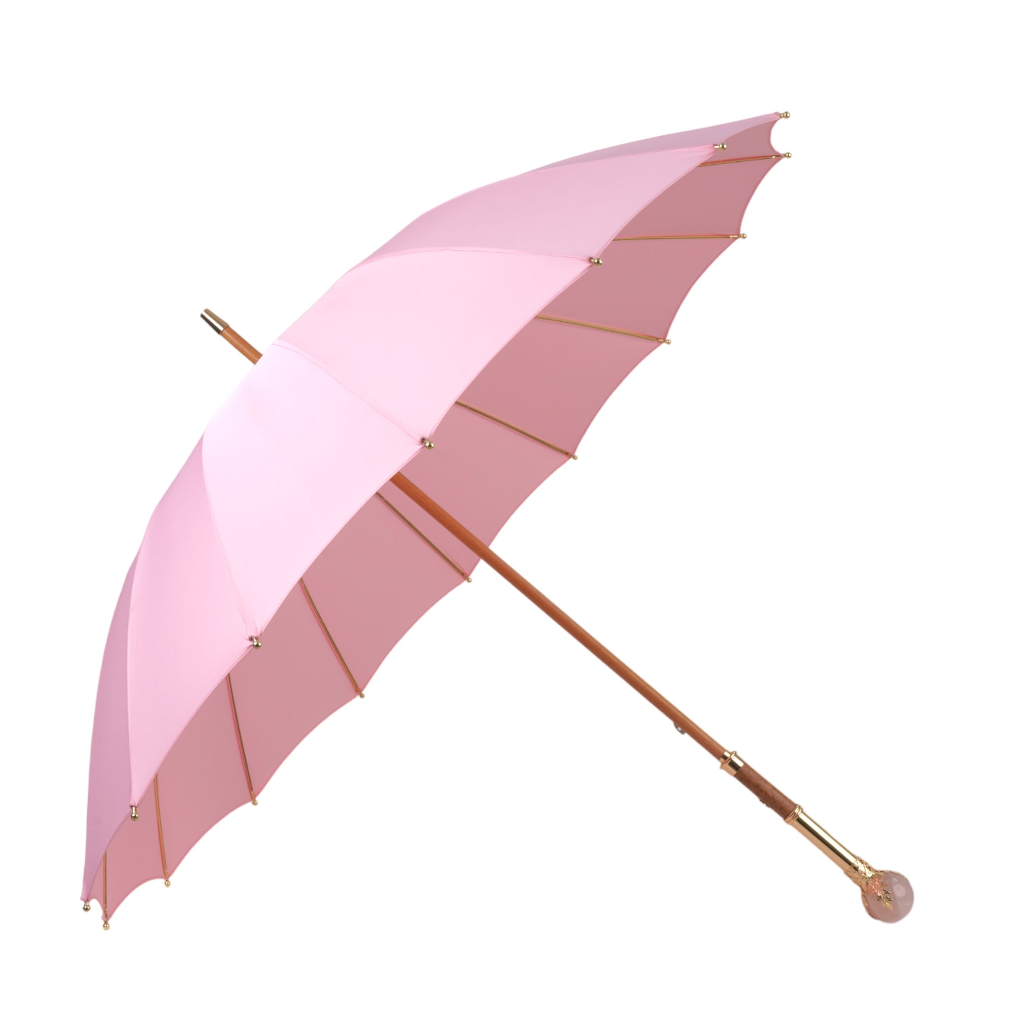 Pink Luxury Umbrella – Limited Edition 24K Gold Handle With Genuine Quartz Stone