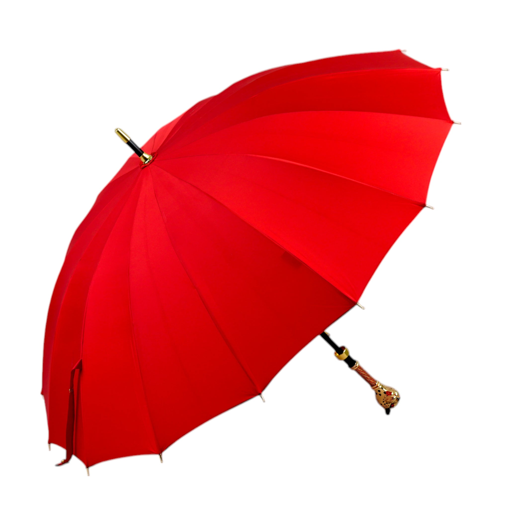 Designer Red Umbrella – Limited Edition Luxury Rain Umbrella with Jeweled Panther Handle