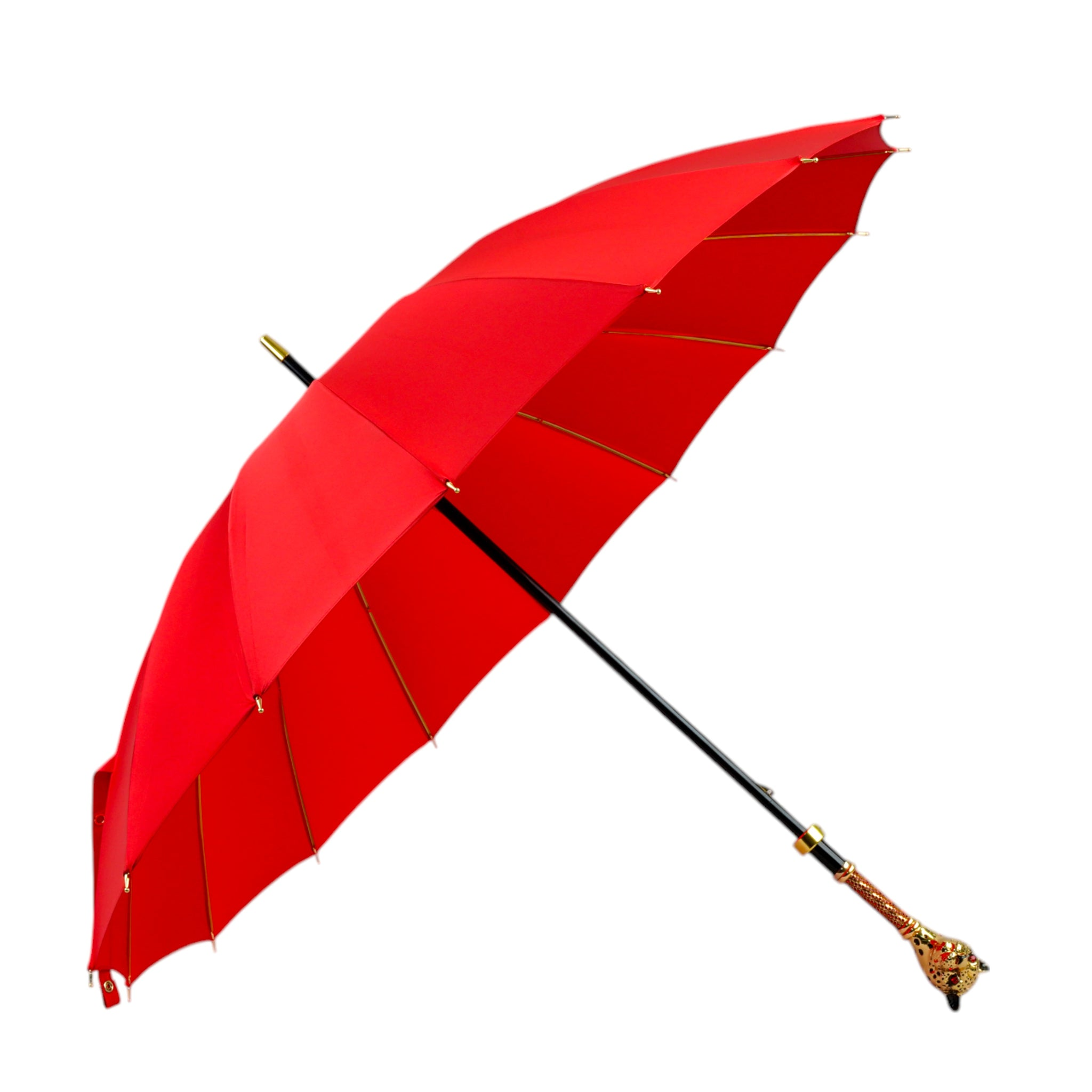 Designer Red Umbrella – Limited Edition Luxury Rain Umbrella with Jeweled Panther Handle