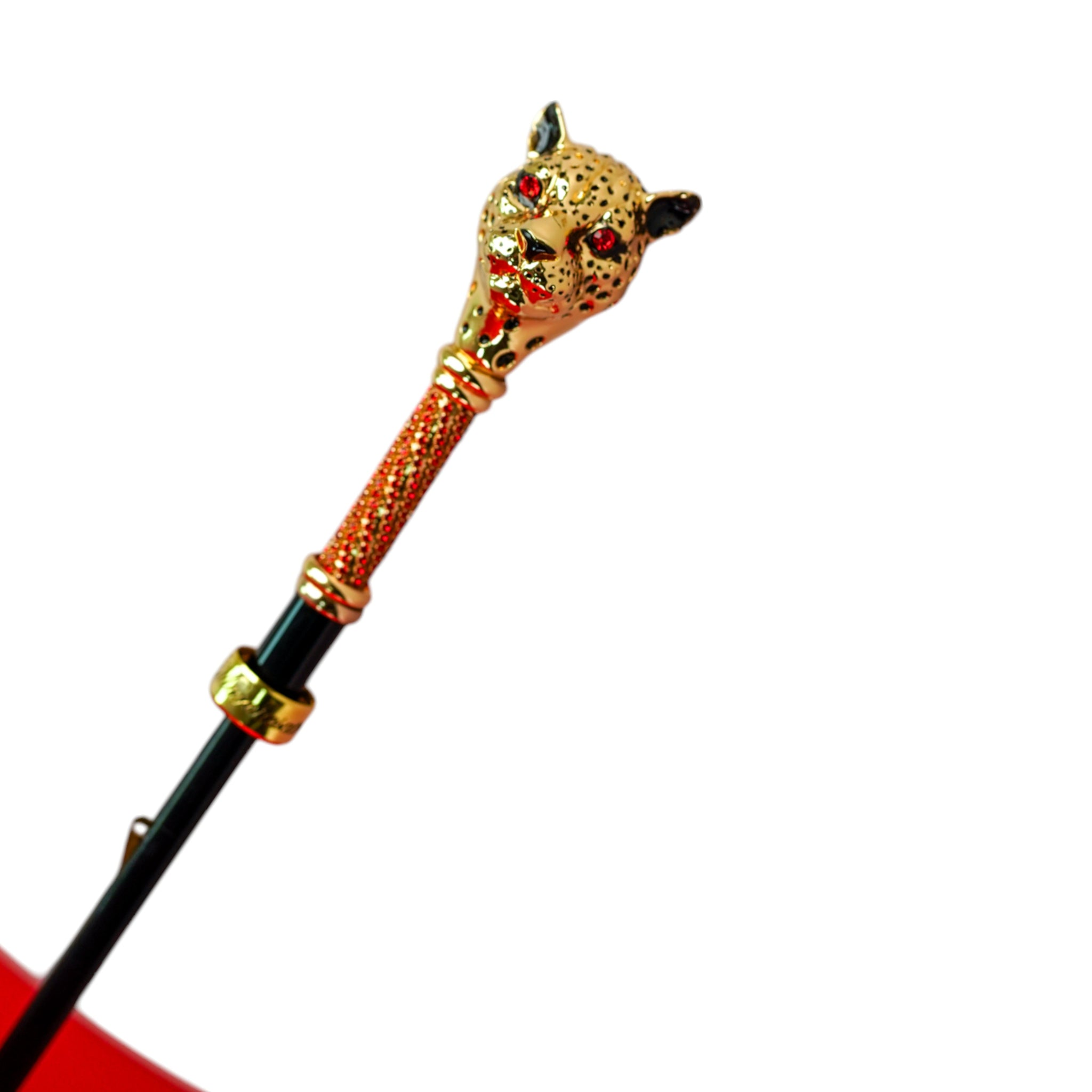 Luxury Umbrella – Limited Edition Red Jacquard Canopy with 24K Gold Panther Handle