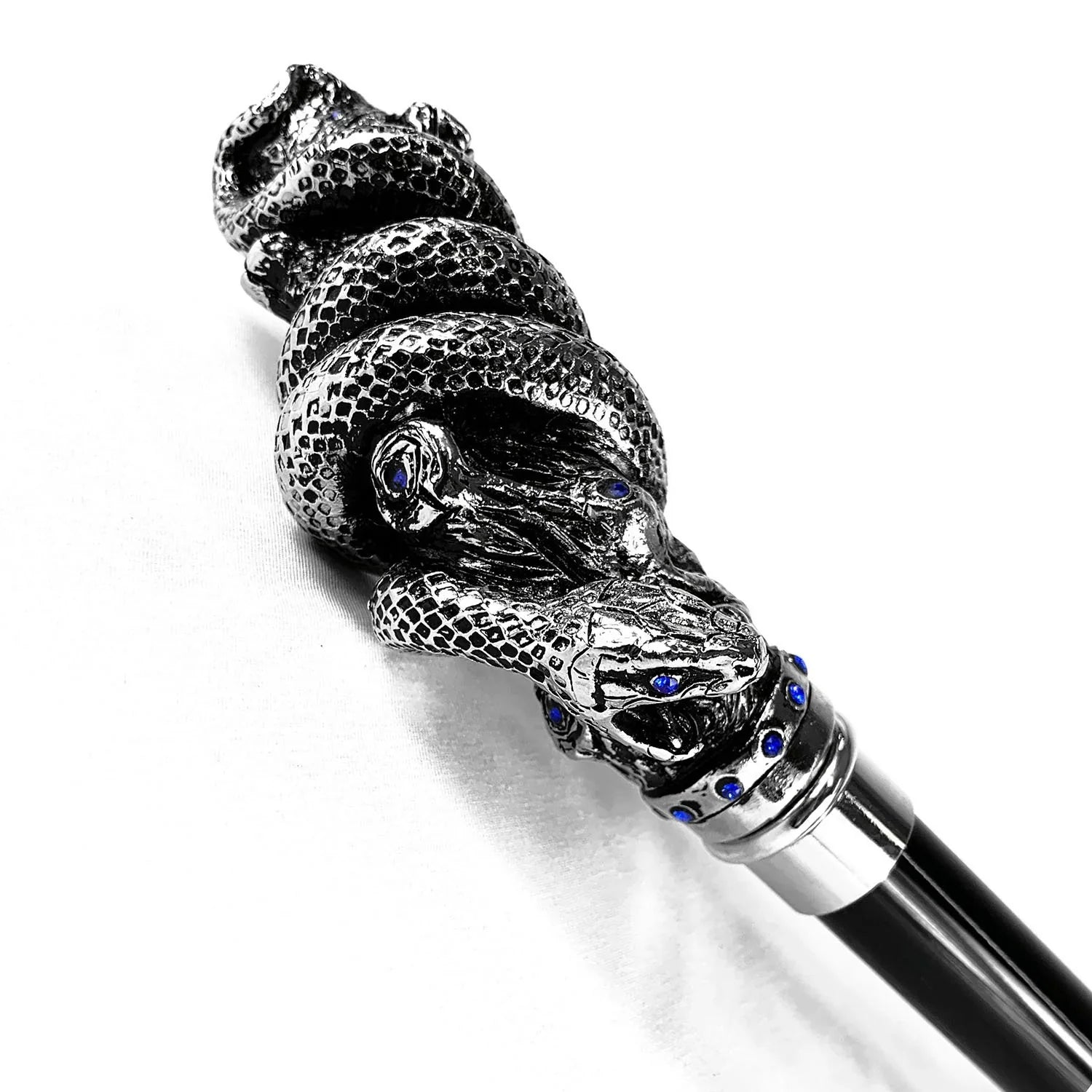Silver-Plated Snake Cane - Handmade Italian Luxury Walking Stick with Sapphire Crystals