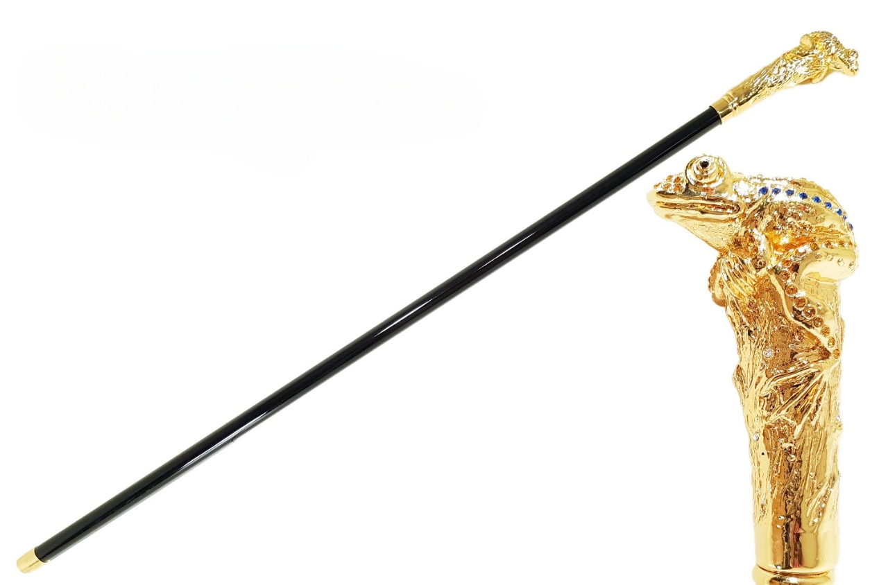 Luxury Walking Cane – Italian Handmade Frog Handle with Swarovski Crystals & 24K Gold