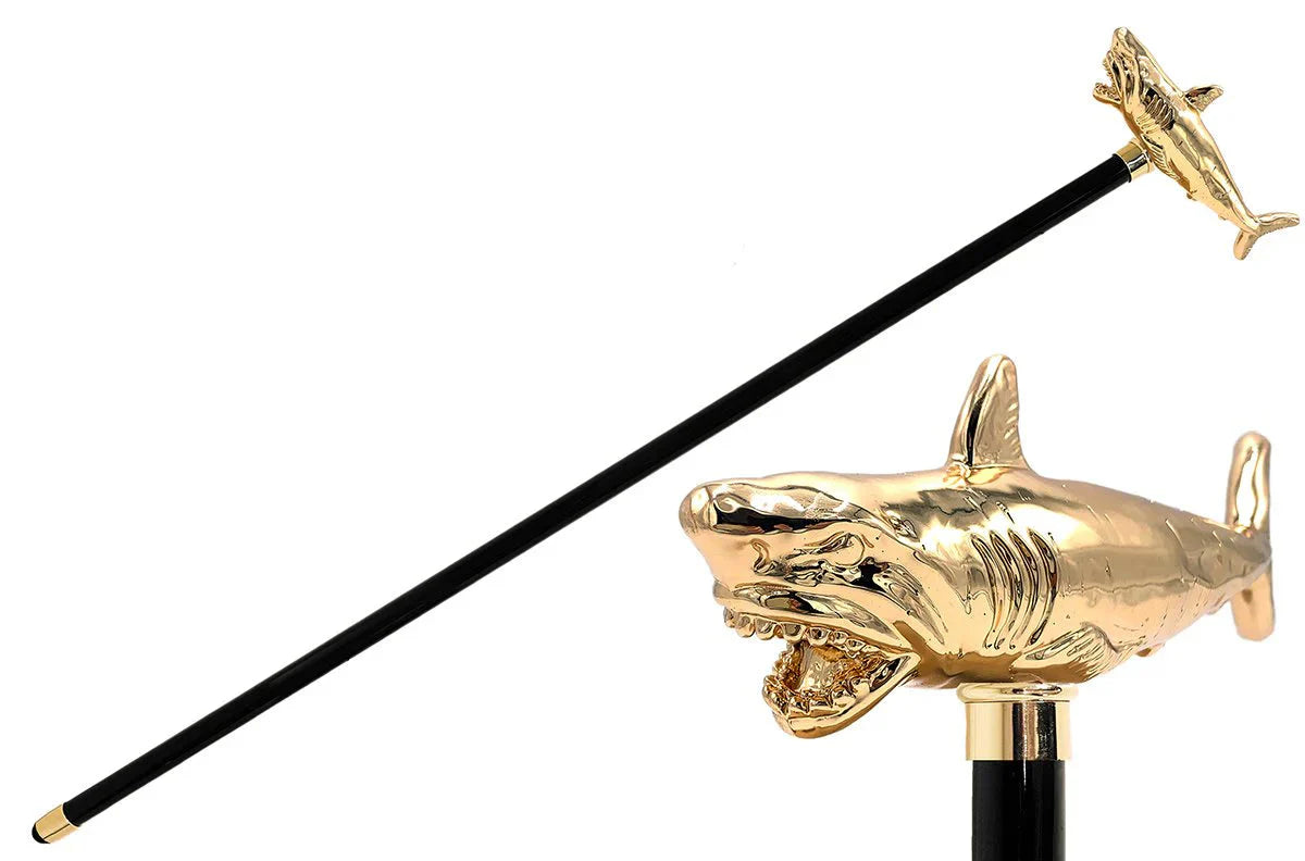 Shark Walking Cane – Limited Edition 24K Gold Plated Luxury Stick With Crystal Handle