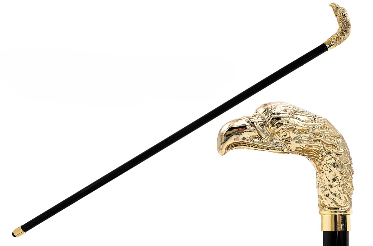 Gold Plated Walking Stick – Luxury Handmade Cane with 24K Gold Handle & Black Lacquered Shaft