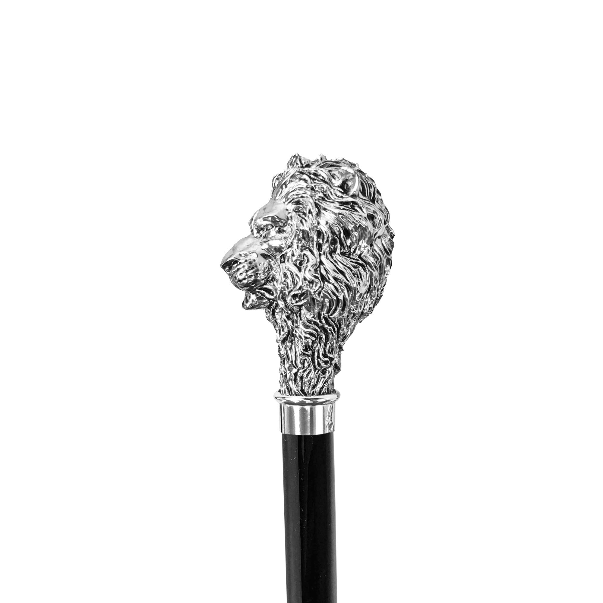 Silver Plated Walking Stick – Handcrafted Italian Lion Handle Cane, Elegant Luxury Gift