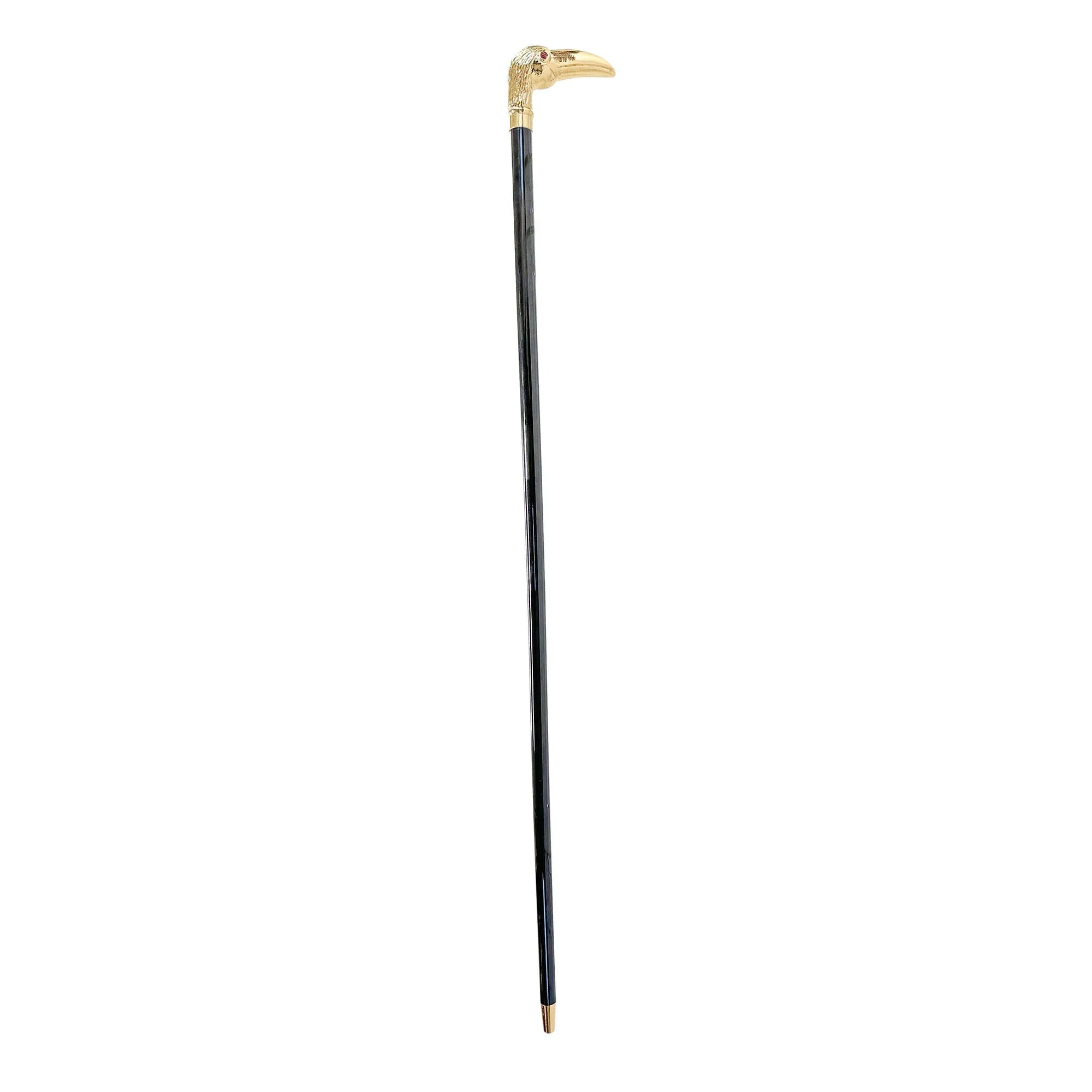 Luxury Walking Cane – Toucan Handle, 24K Gold Plated, Black Beech Wood Shaft