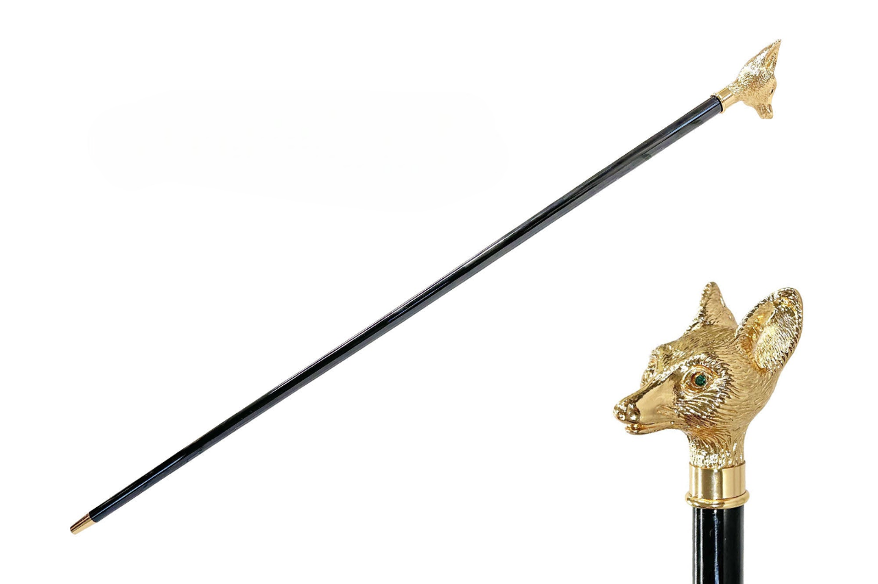 Handmade Fox Walking Stick – Luxury Italian Cane with Gold Plated Handle