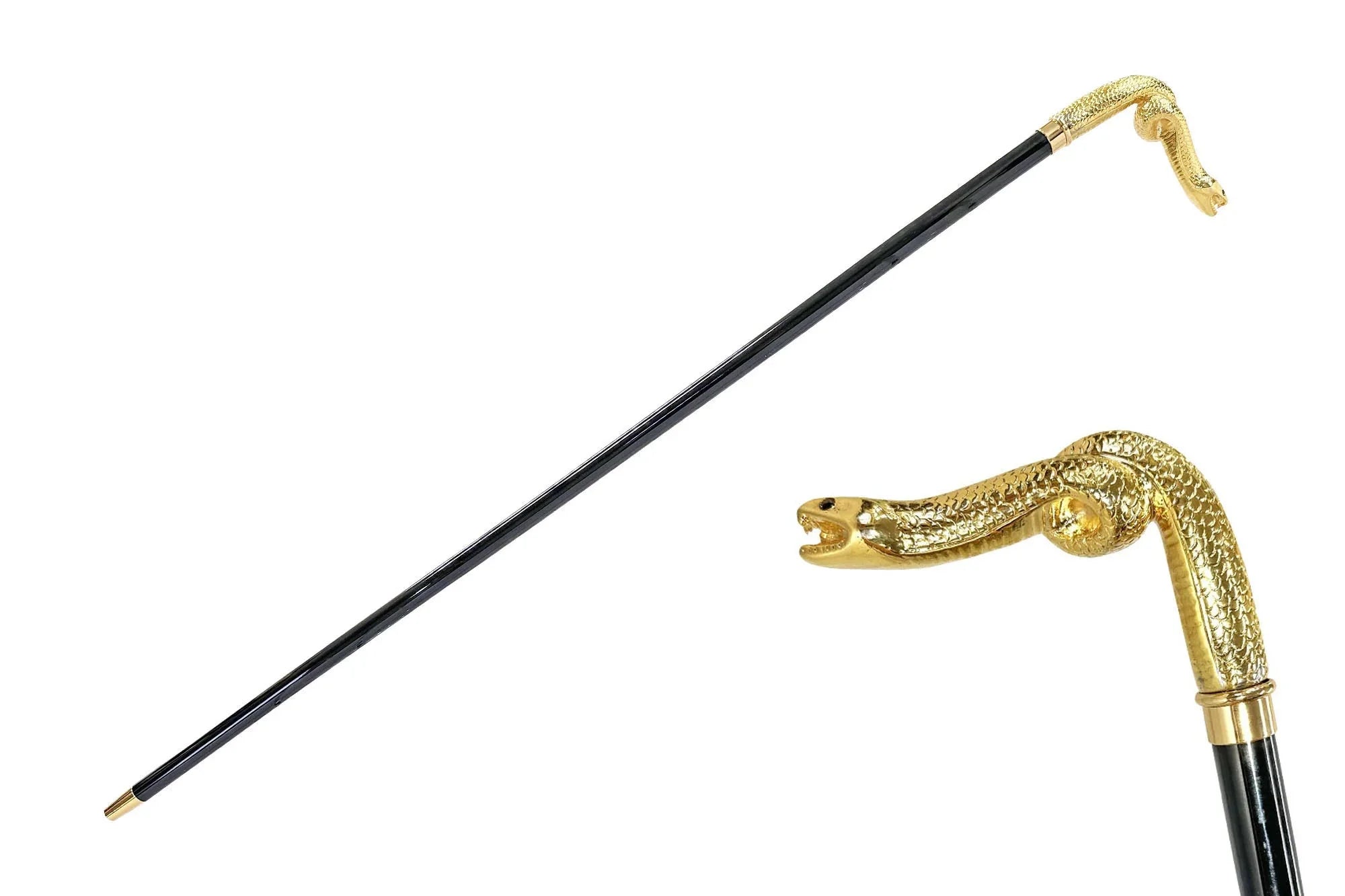 Gold Snake Walking Cane – Luxury 24K Gold-Plated Handle | Black Beech Wood Shaft