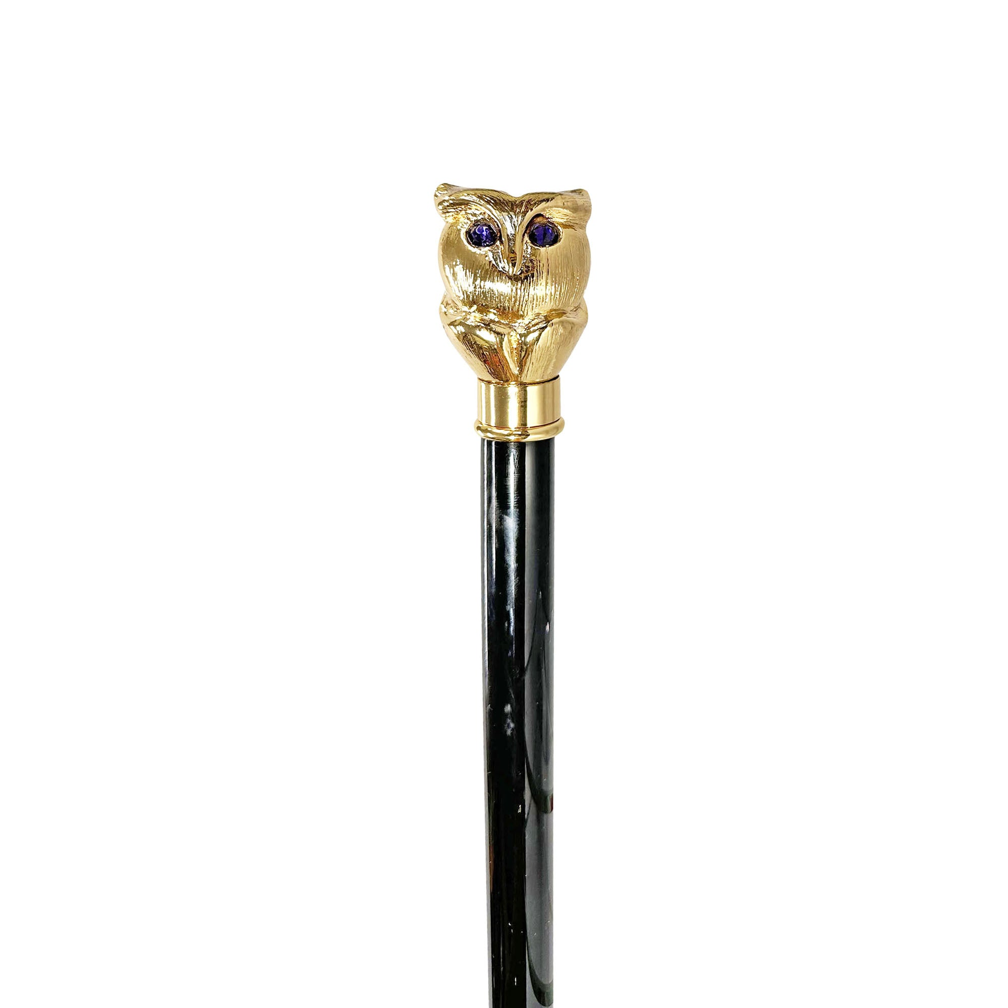 Luxury Walking Stick – Italian Handcrafted Owl Handle Cane with 24K Gold Plated Brass Tip
