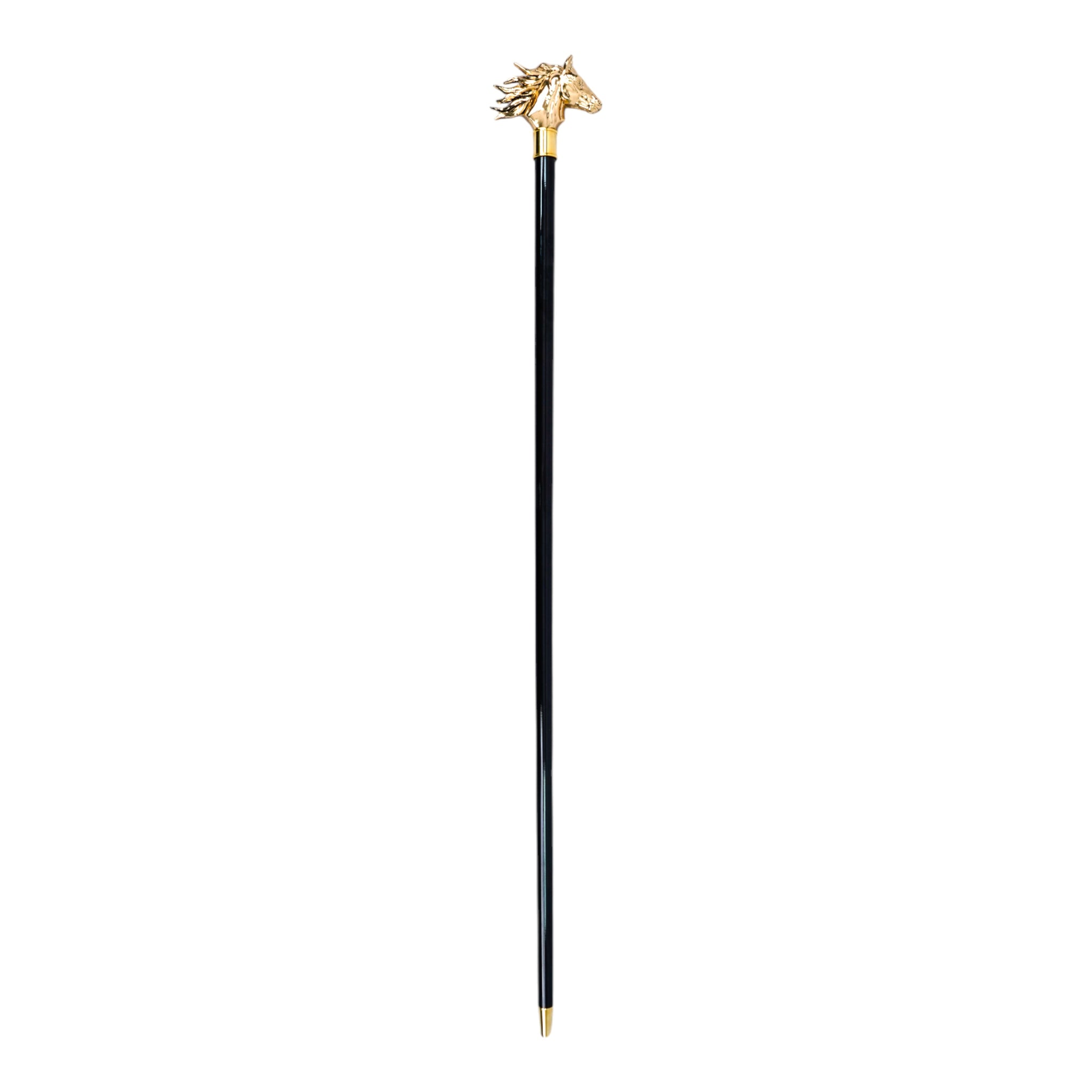 Gold Plated Walking Stick – Handmade Horse Handle Cane with Black Beechwood Shaft
