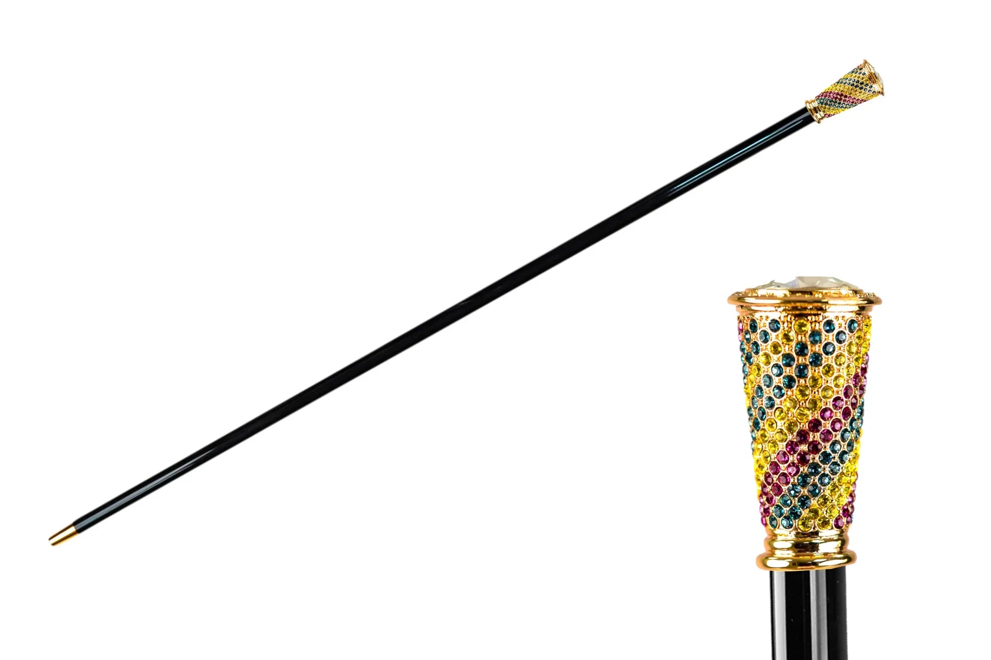 Luxury Walking Cane – 24K Gold Walking Stick with Multicolor Crystal Handle