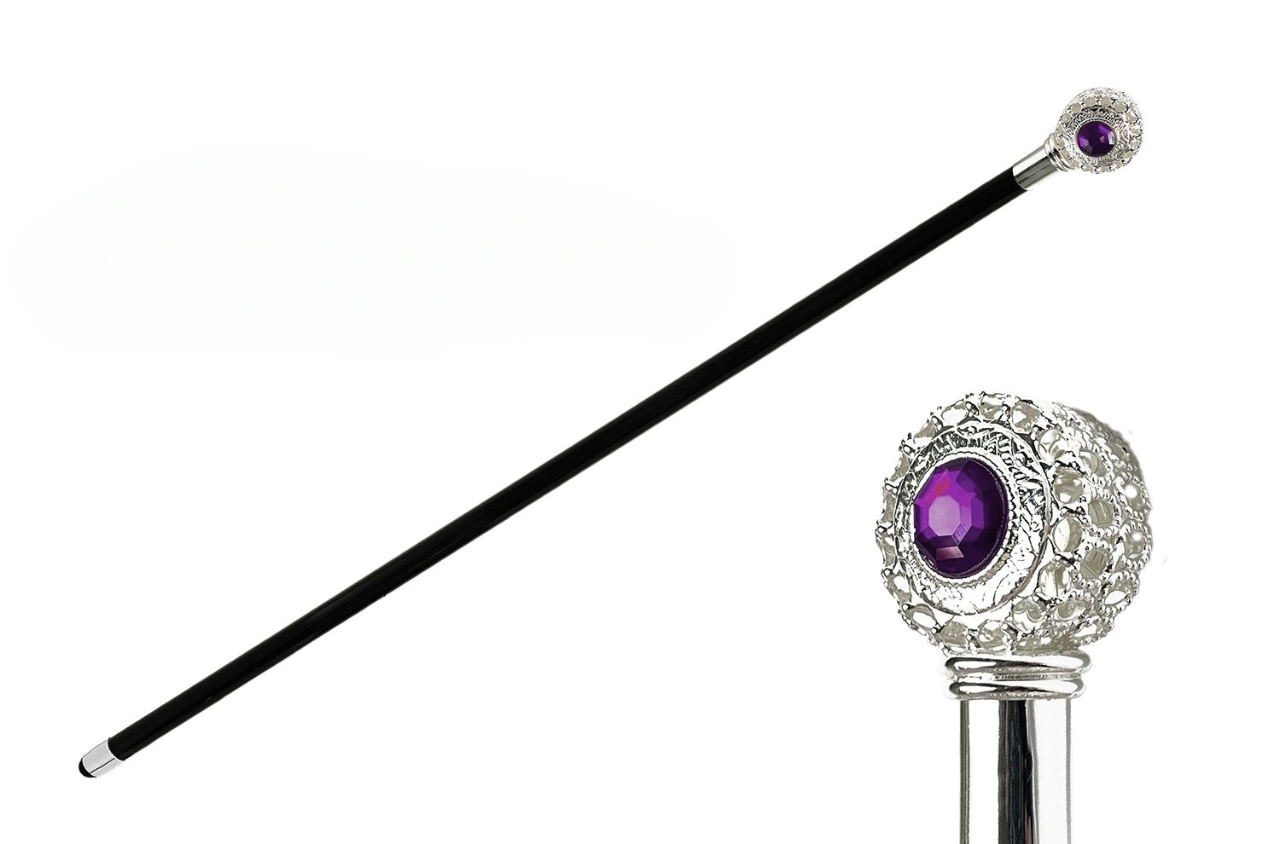 Luxury Italian Walking Stick – Handmade Evening Cane with Silver-Plated Amethyst Handle
