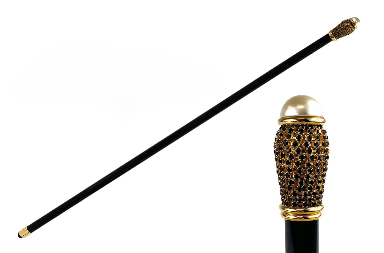 Italian Walking Stick – Handmade Designer Cane with Pearl Handle & 24K Gold Knob
