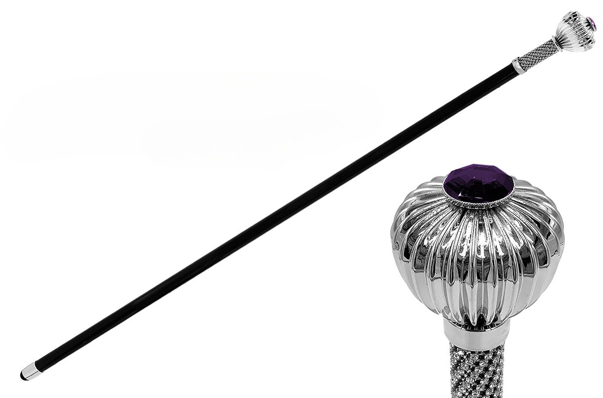 Silver Plated Walking Stick – Handcrafted Flower Cane with Swarovski Crystals & Rubber Tip