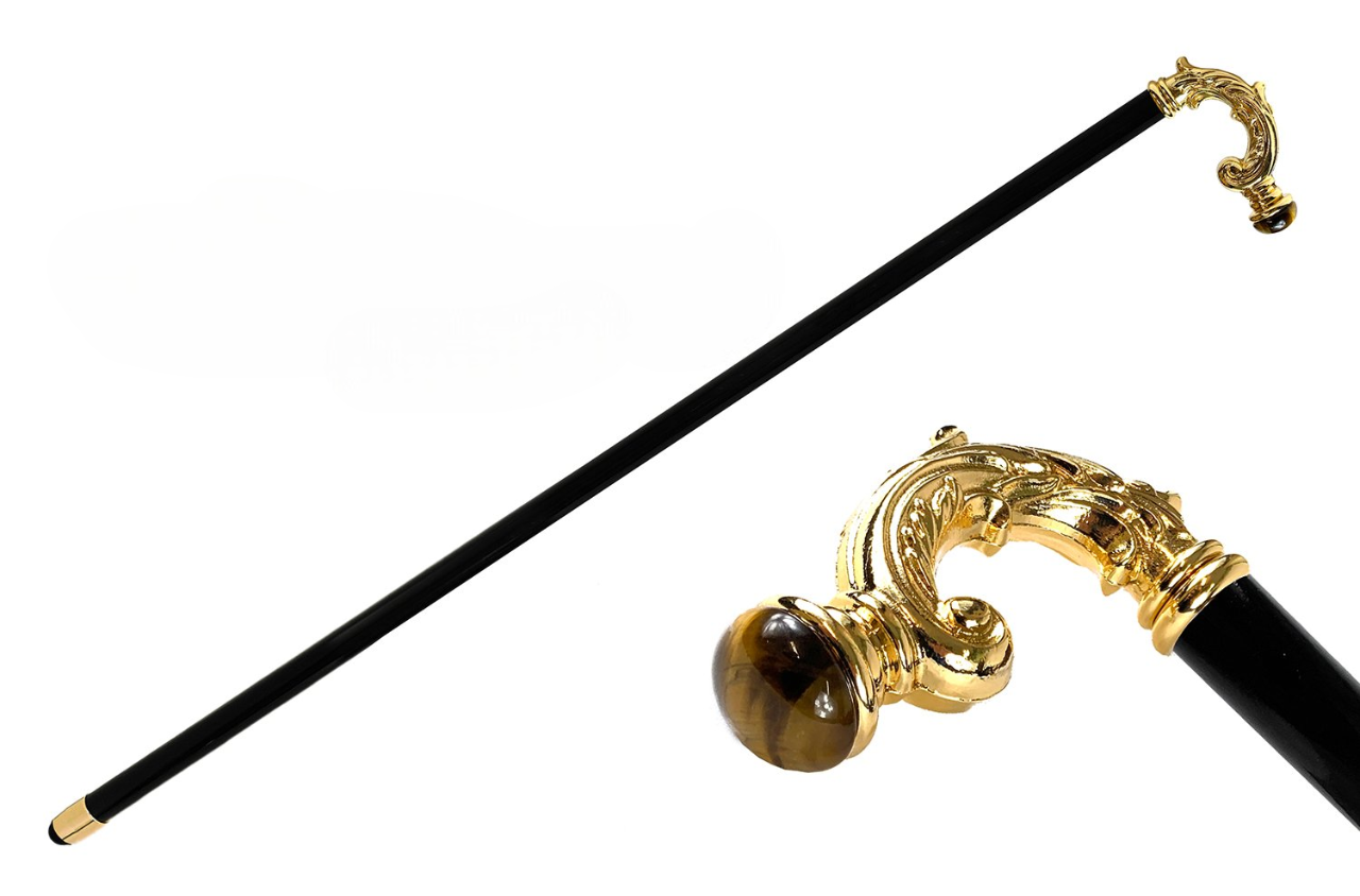Designer Walking Stick – Handcrafted Solid Brass Cane with Tiger Eye Stone Handle