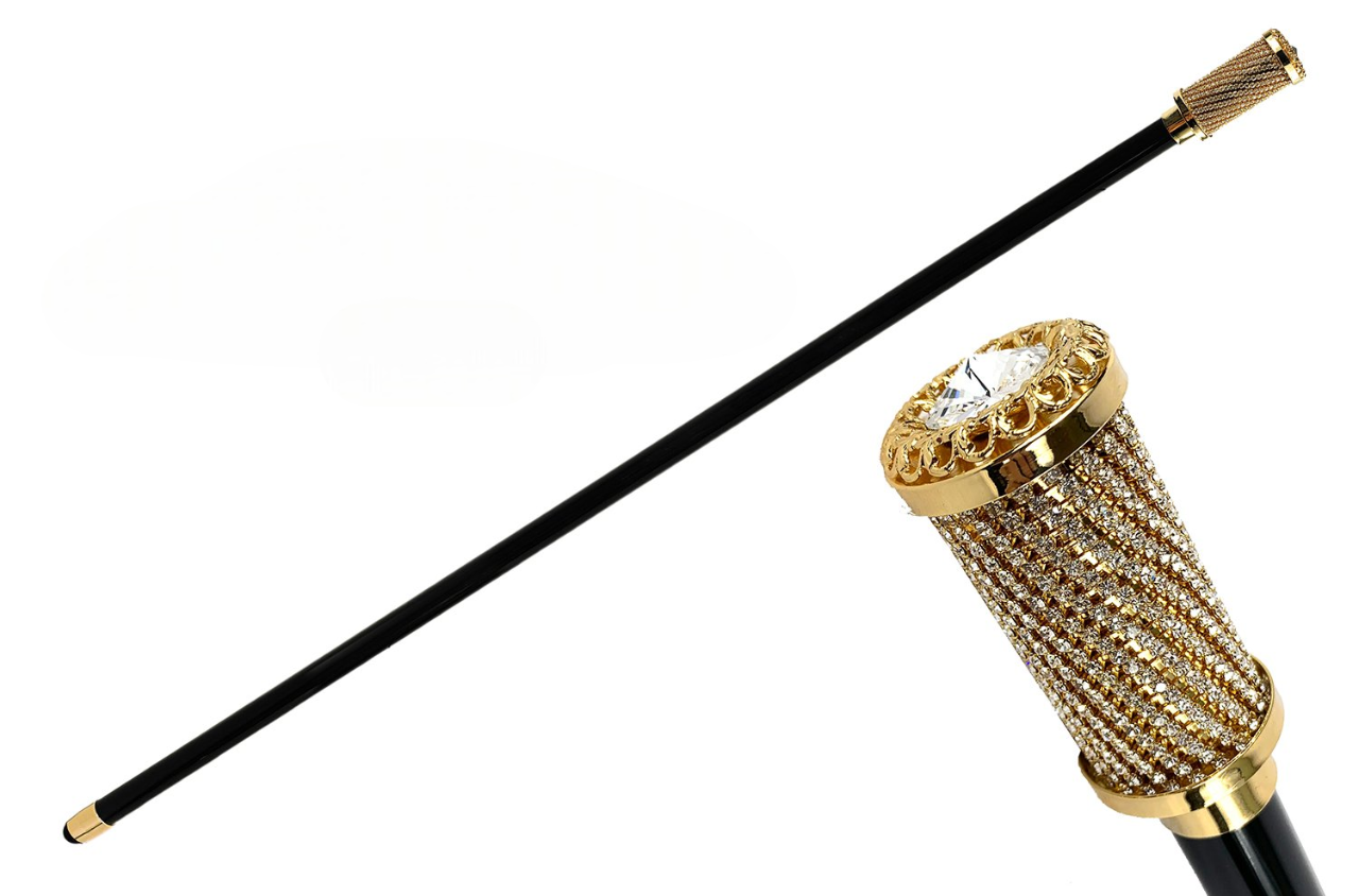 Luxury Italian Walking Stick – Swarovski Embellished Cane with Gold-Plated Knob