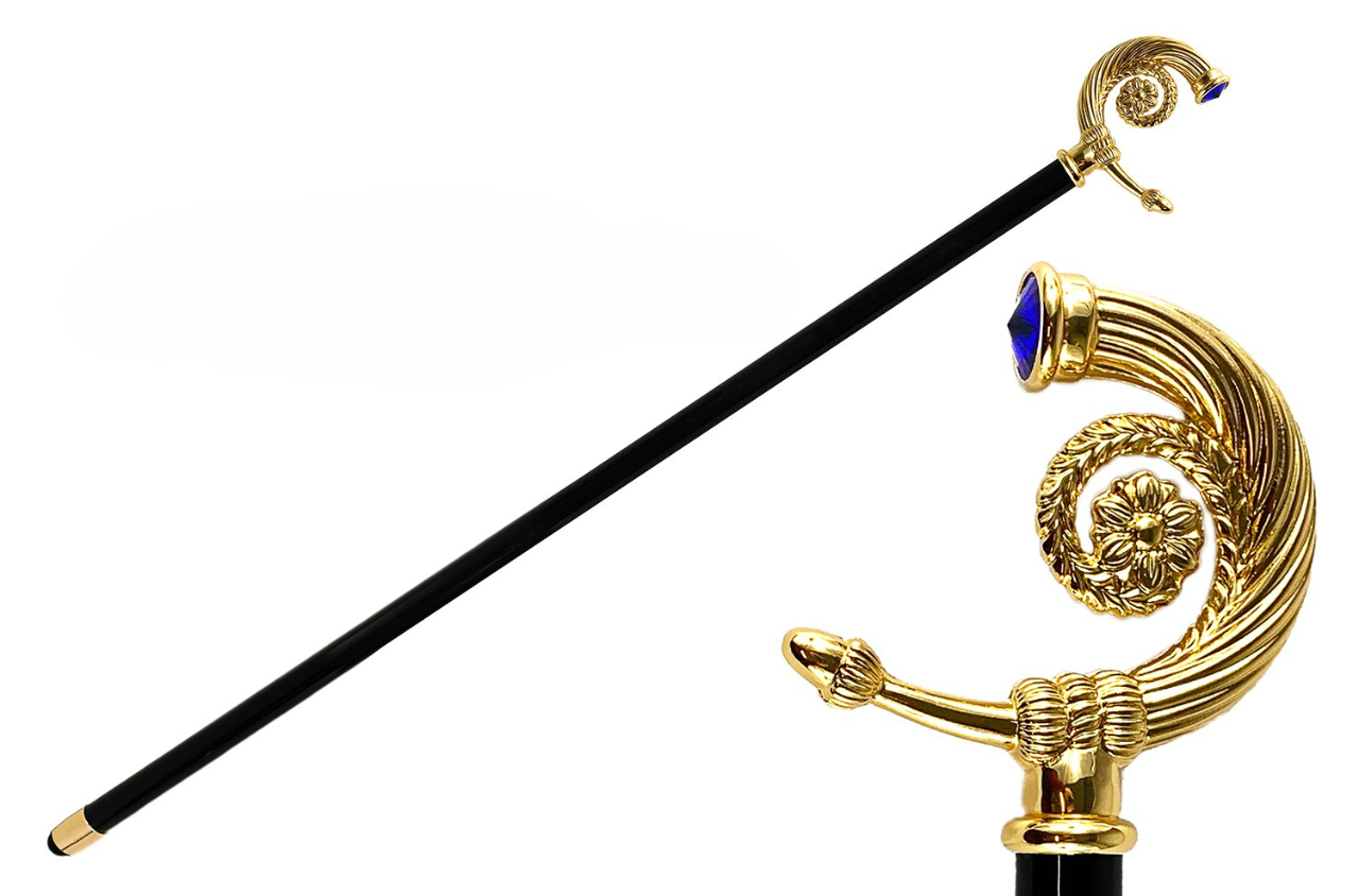 Italian Walking Cane – Luxury Collectible with Swarovski Sapphire Crystal & 24K Gold Handle