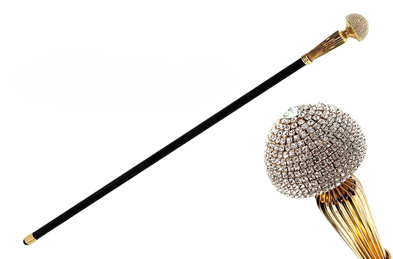 Luxurious Walking Stick – Handcrafted Italian Cane with Crystal Handle & Gold Plated Knob