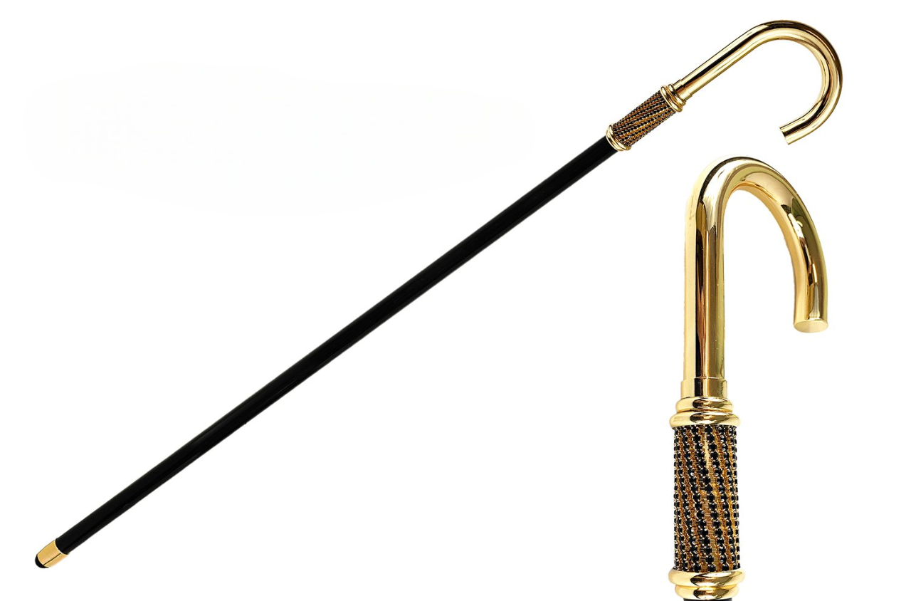 Luxury Walking Stick - Italian Handcrafted Cane with Swarovski & 24K Gold