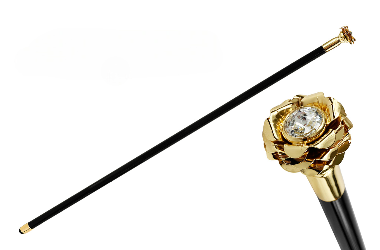 Luxury Walking Stick – Italian Handmade Cane with Rose Handle & Swarovski Crystals